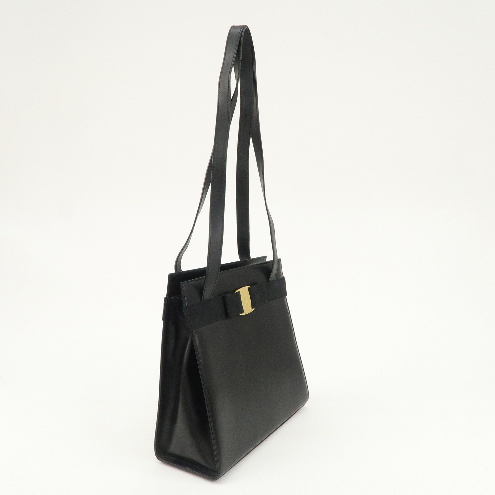 Ferragamo Vara Ribbon Leather Shoulder Bag Tote Bag Black Used