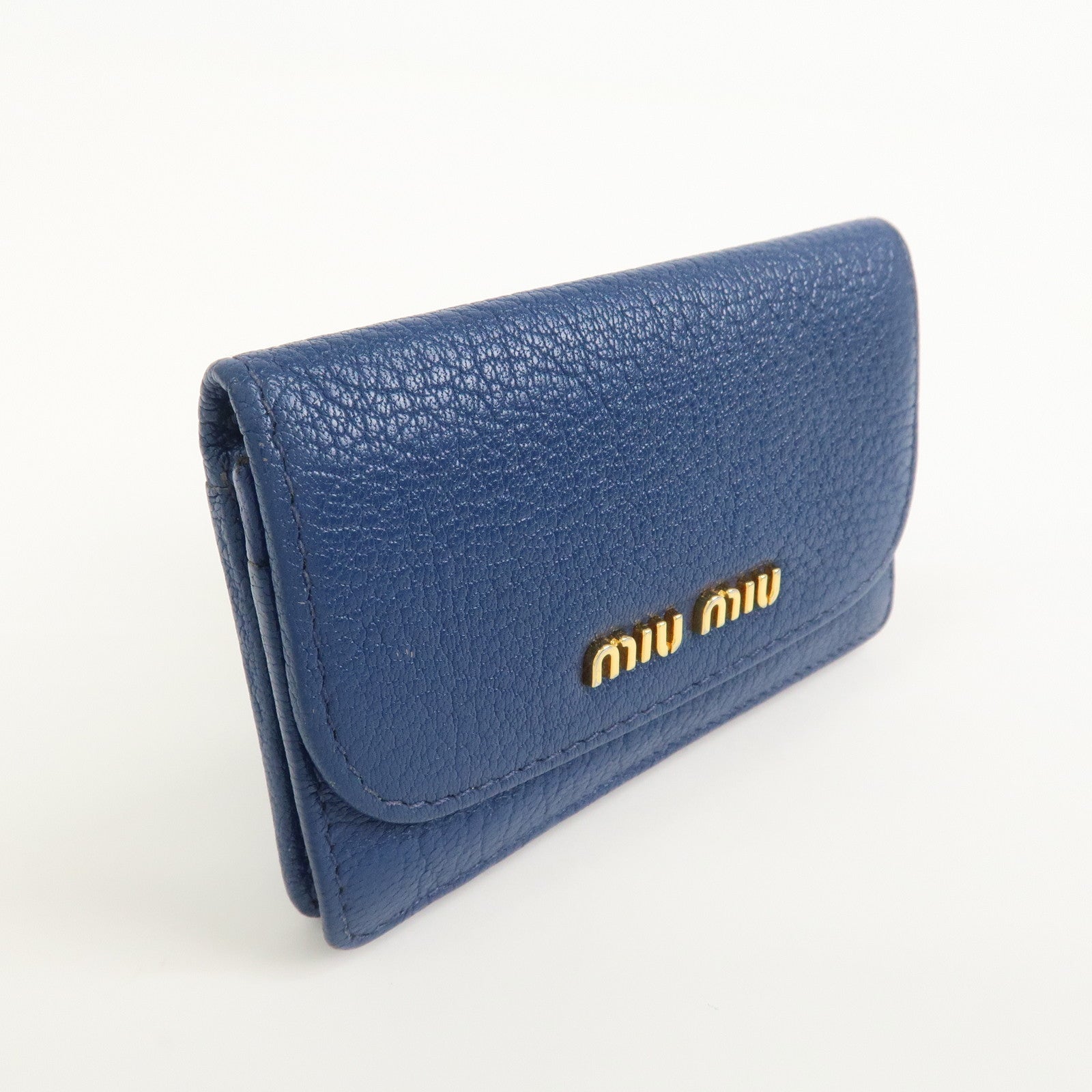 MIU MIU Leather Card Case Card Holder Fragment Case Blue 5M1122