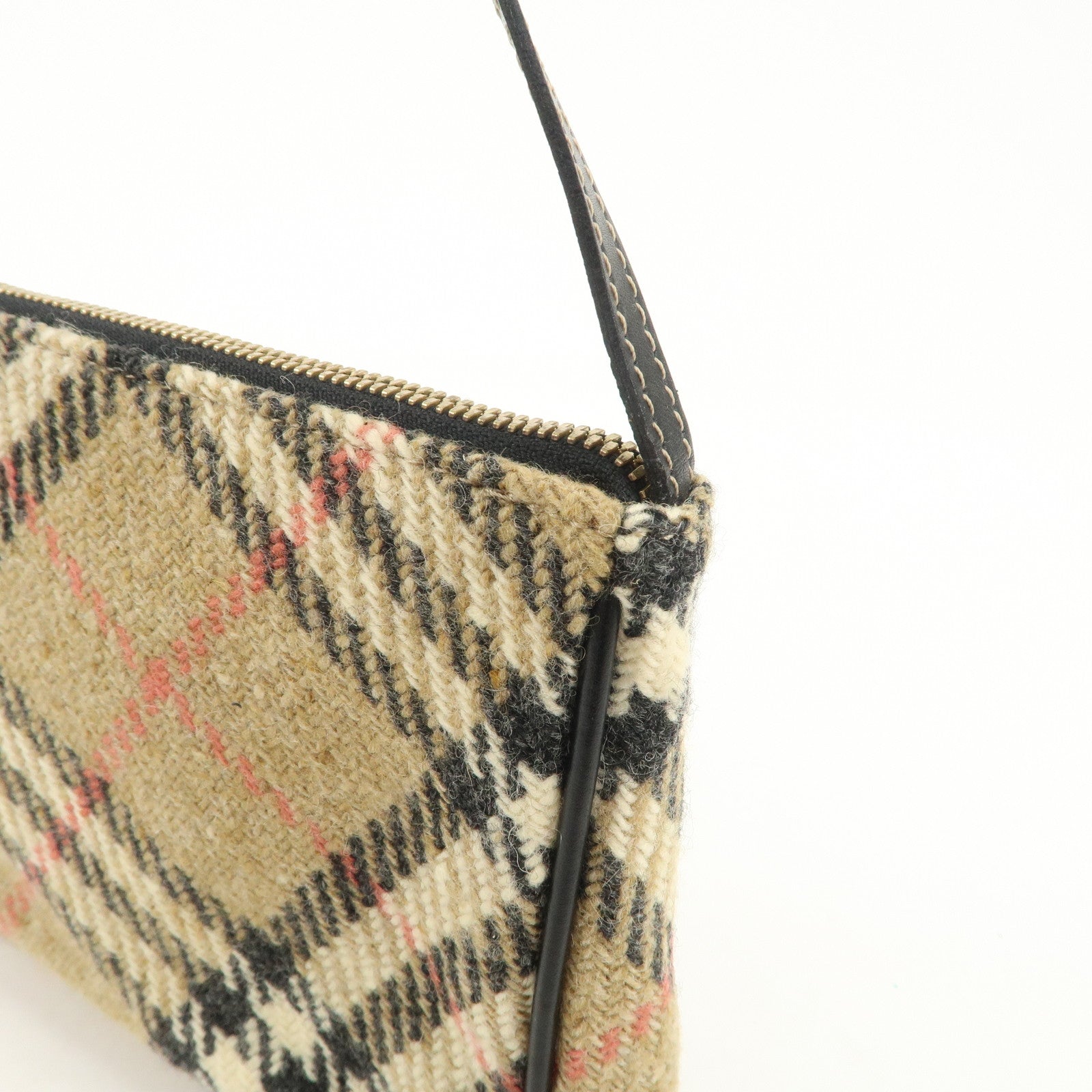 BURBERRY Nova Plaid Wool Leather Shoulder Bag Hand Bag Beige Black
