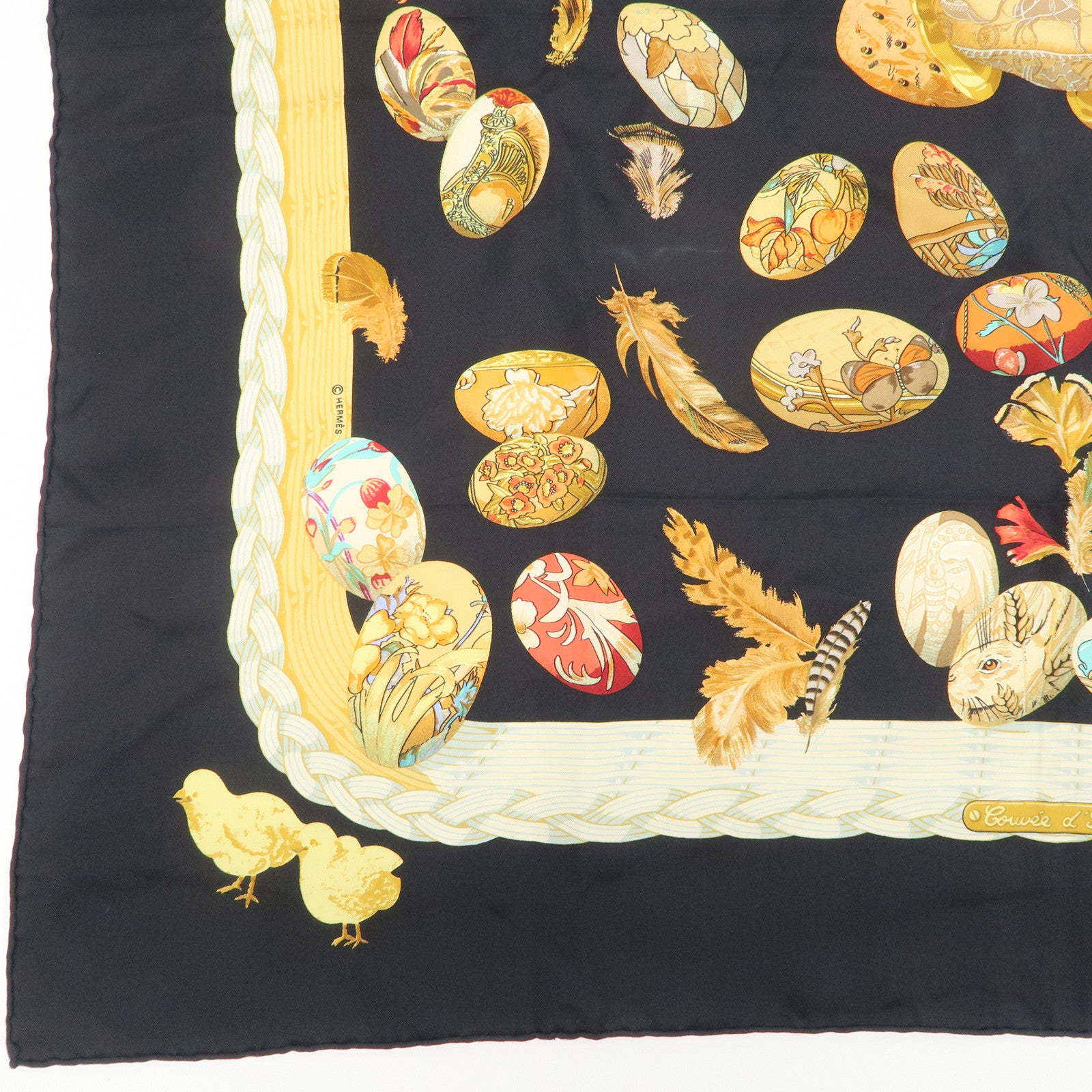 HERMES Carre 90 Silk 100% COUVEE D'HERMES Scarf Black Brown