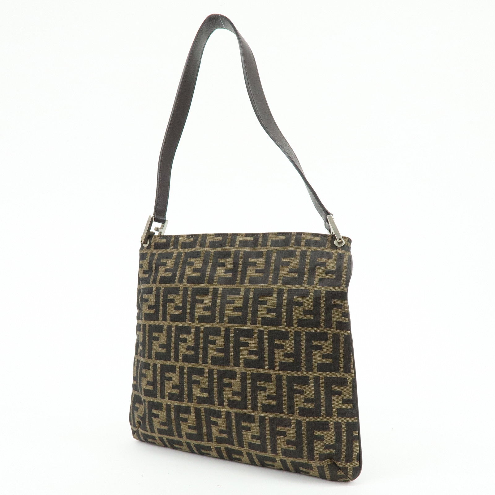 FENDI Zucca Canvas Leather Shoulder Bag Brown Black 83150820992