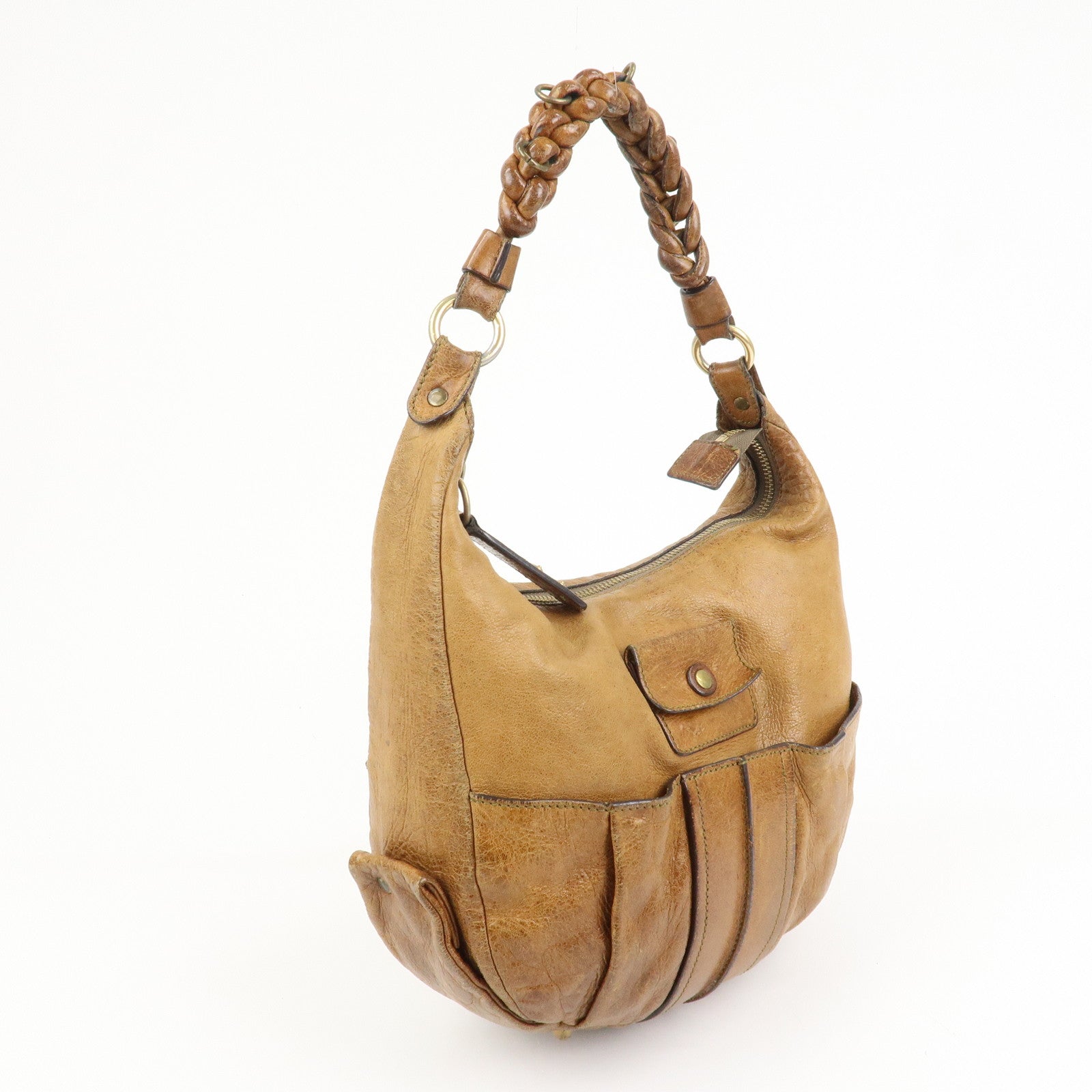 Chloe Leather Heloise Shoulder Bag Hand Bag Brown