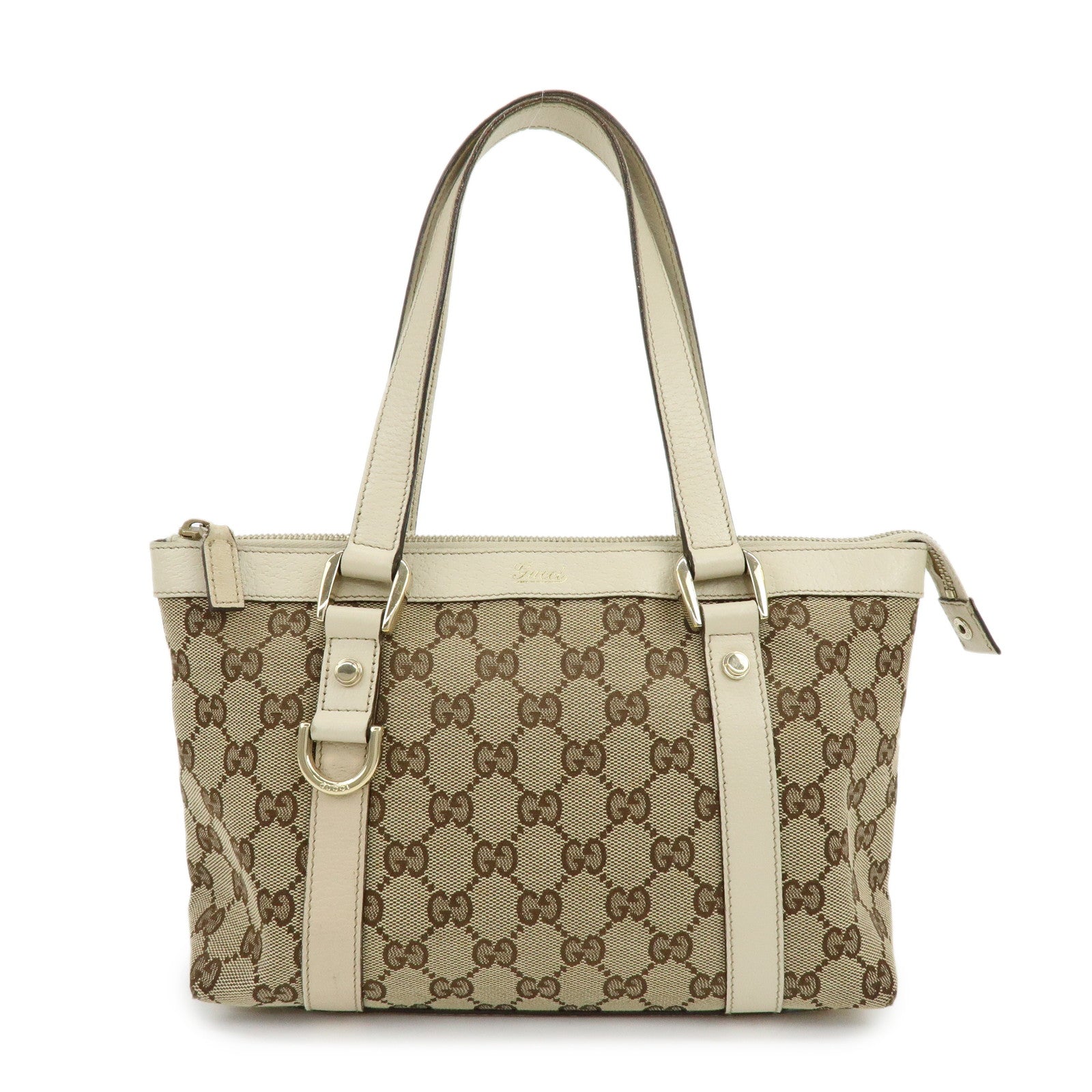 GUCCI Abbey GG Canvas Leather Tote Bag Hand Bag Beige Ivory 141471