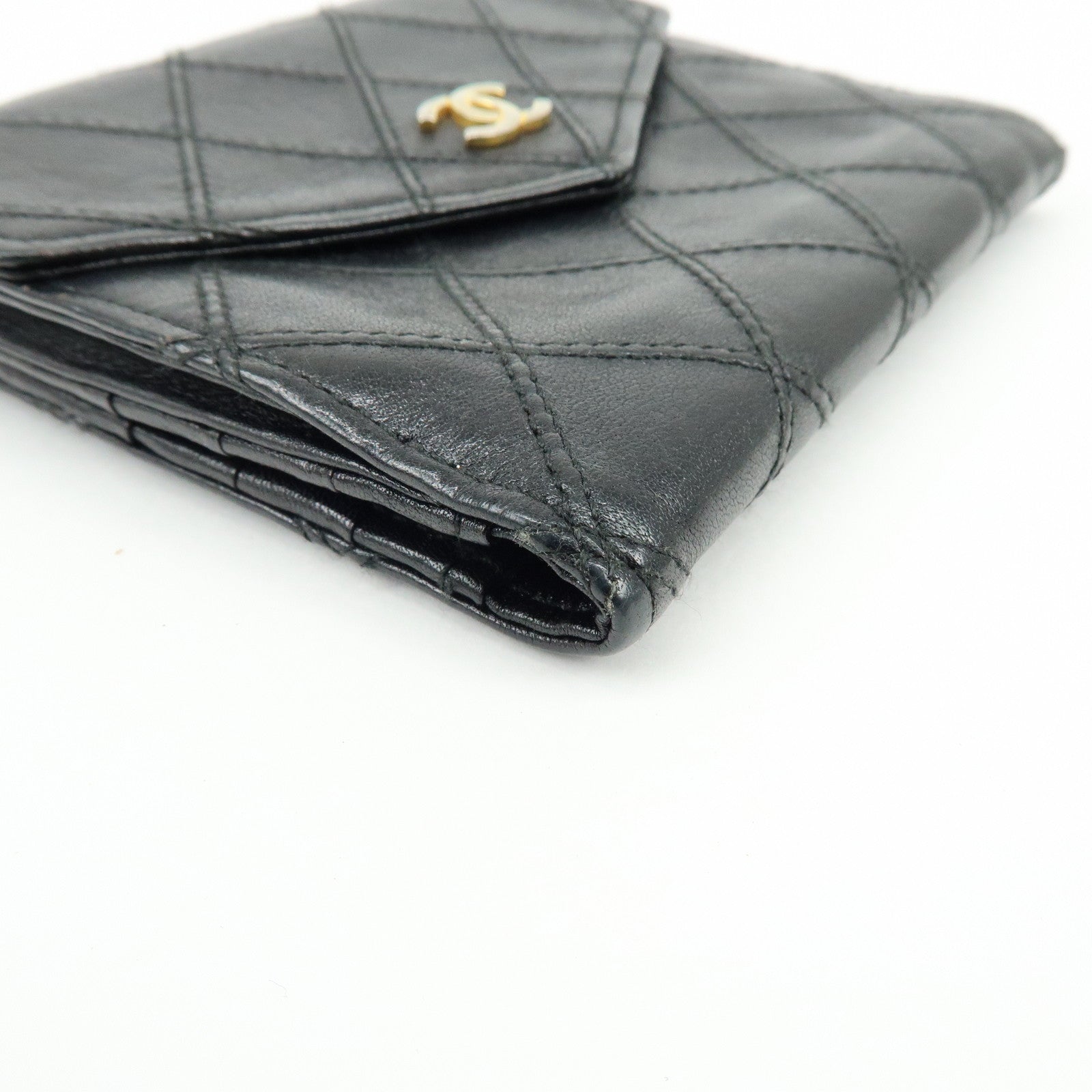CHANEL Bicolore COCO Mark Calf Leather Compact Bi-fold Wallet Black