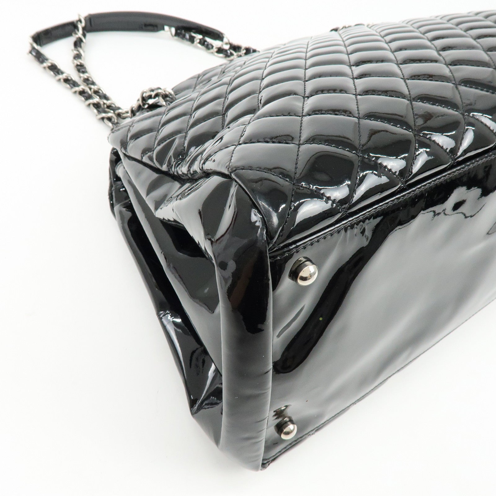 CHANEL Mademoiselle Patent Leather Shoulder Bag Bowling Bag Black