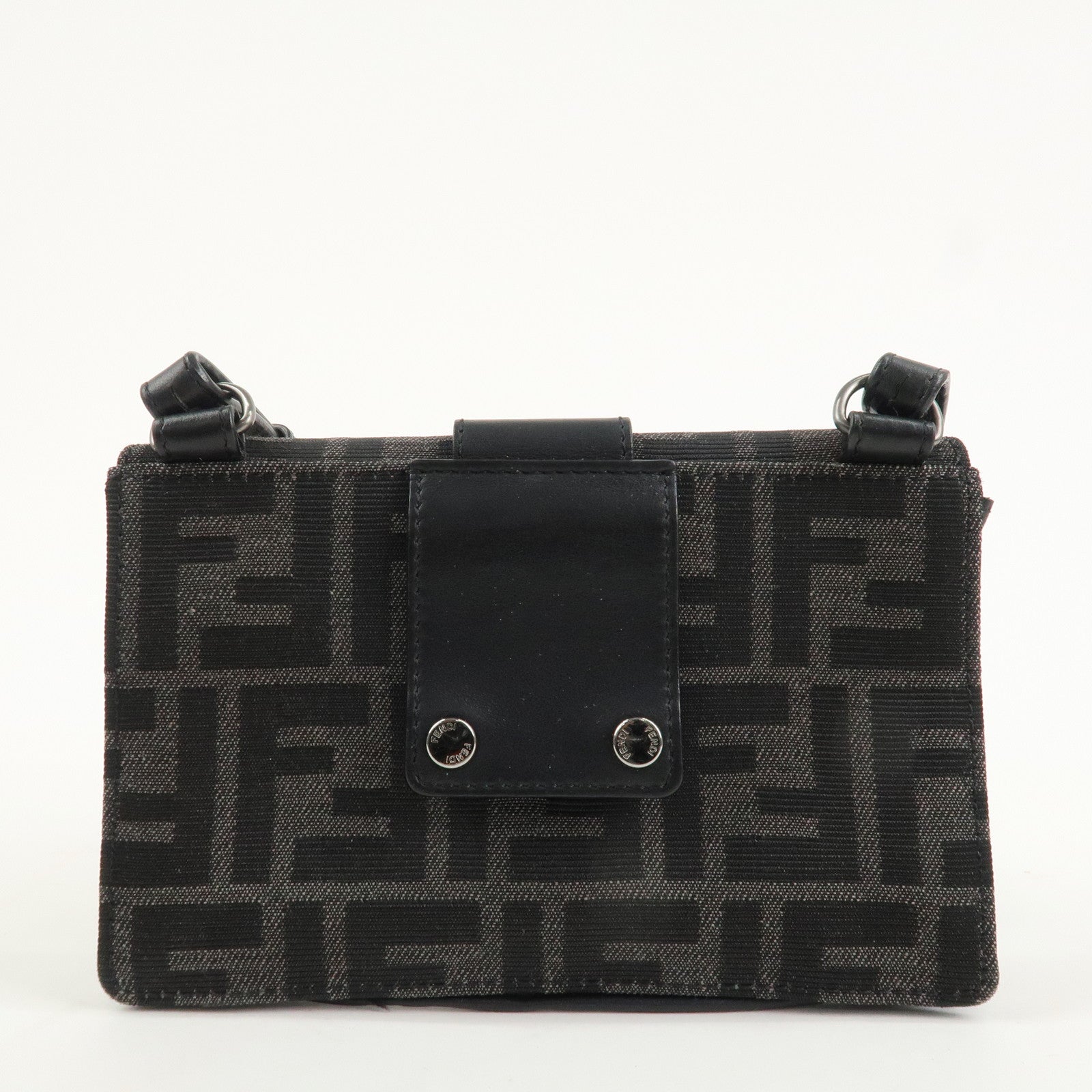 FENDI Zucca Leather Canvas Baguette Slim Clutch Bag Black 7M0295 Used