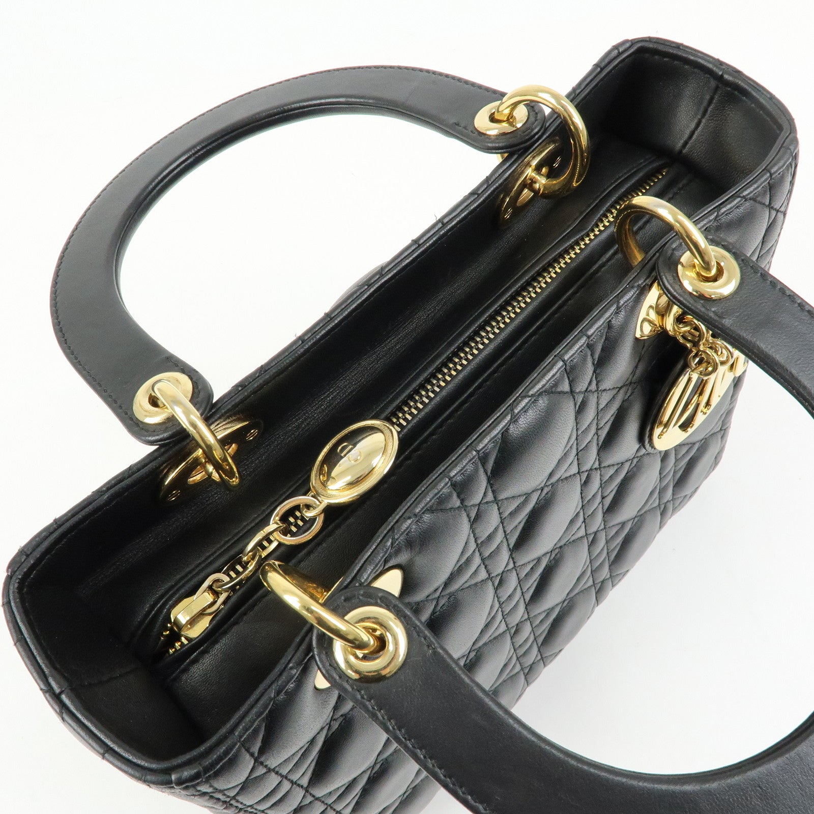 Christian Dior Lady Dior Canage Leather 2Way Bag Hand Bag Black