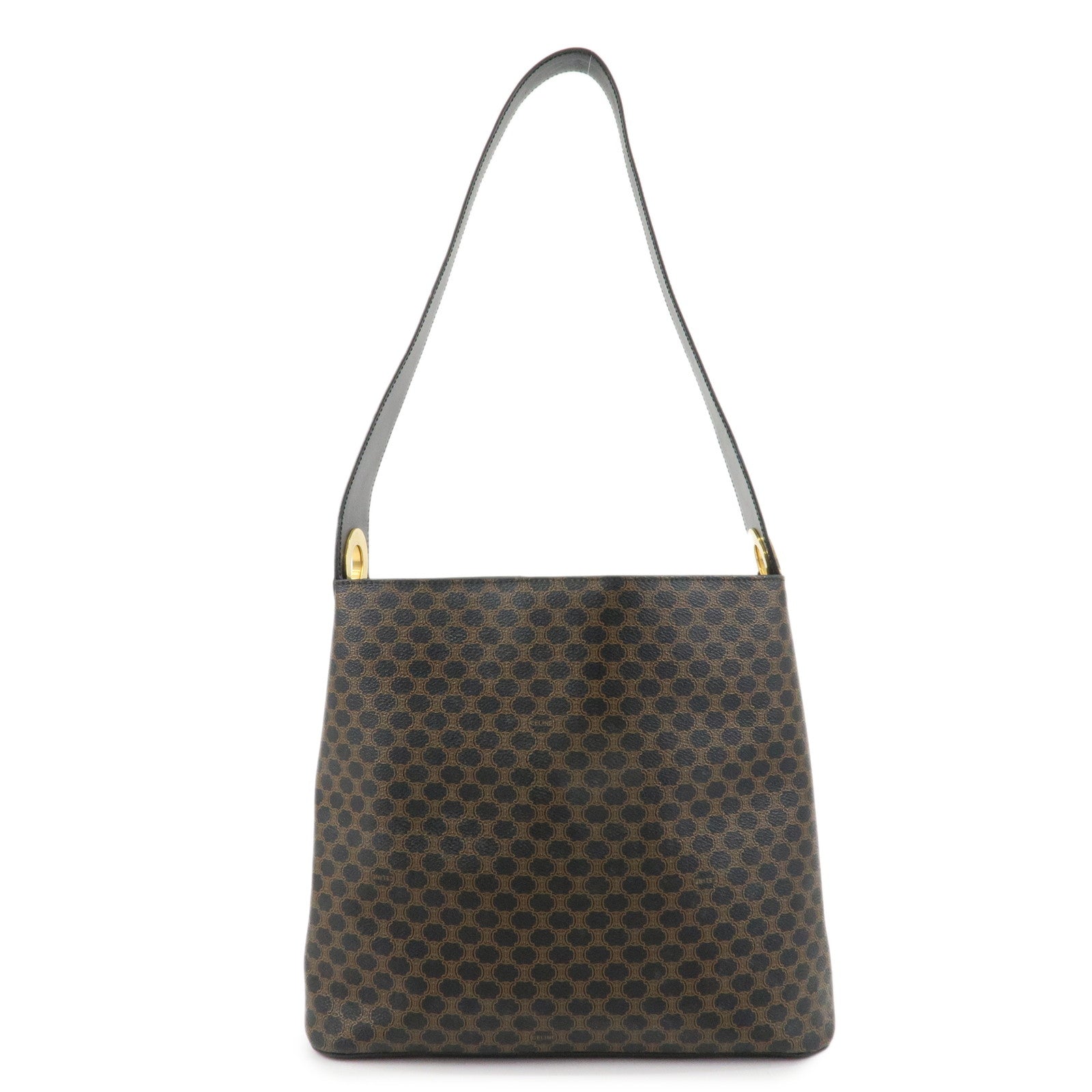 CELINE Macadam PVC Leather Shoulder Bag Gold HDW Black Brown Used