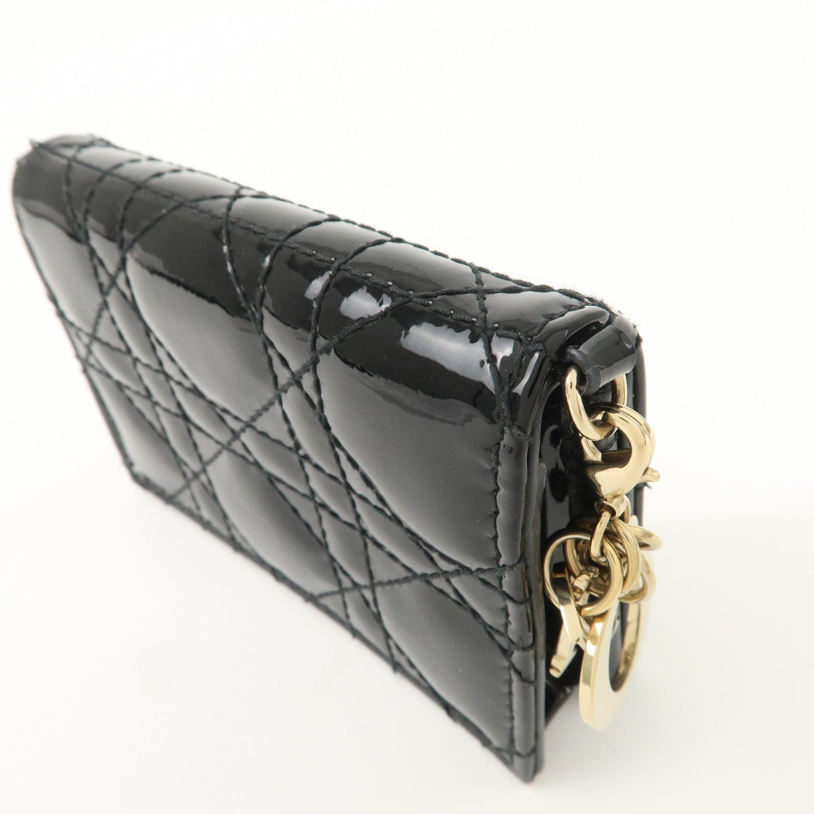 Christian Dior Cannage Lady Dior Patent Leather Card Holder Black S0011