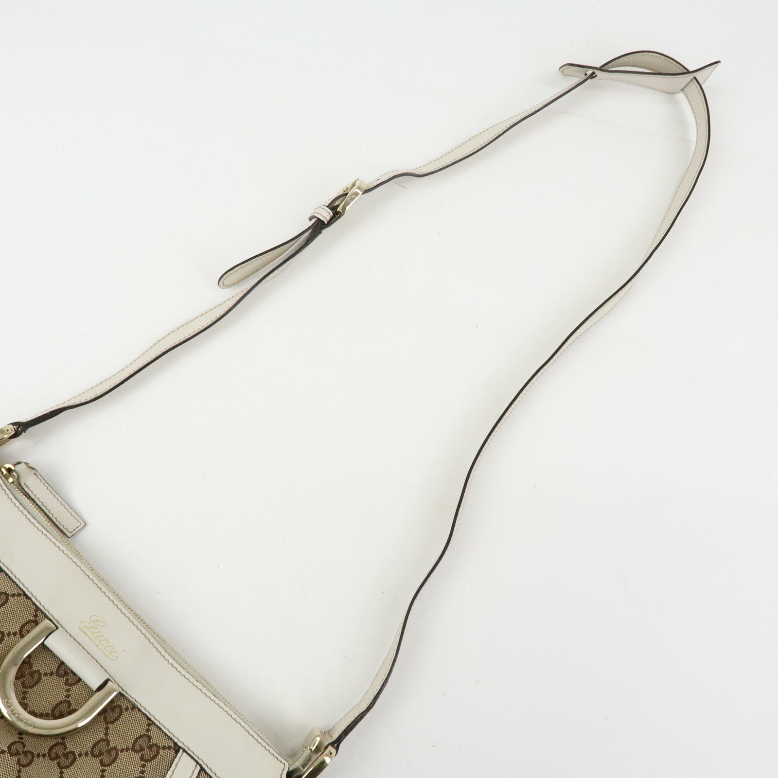 GUCCI Abbey GG Canvas Leather Shoulder Bag Beige White 203257