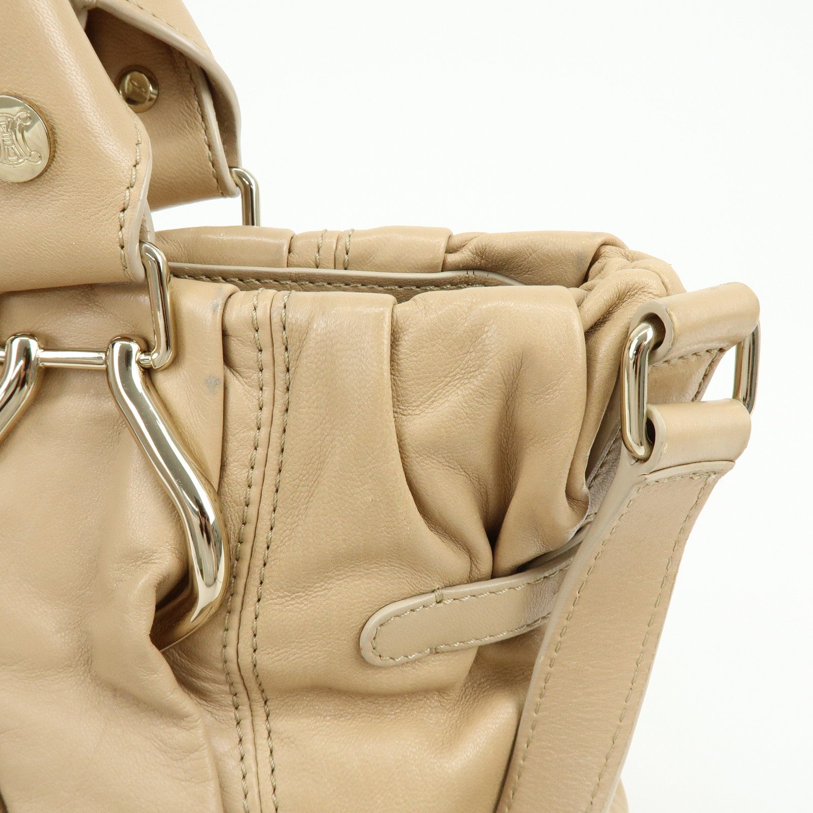 CELINE Macadam Leather 2WAY Bag Hand Bag Shoulder Bag Beige