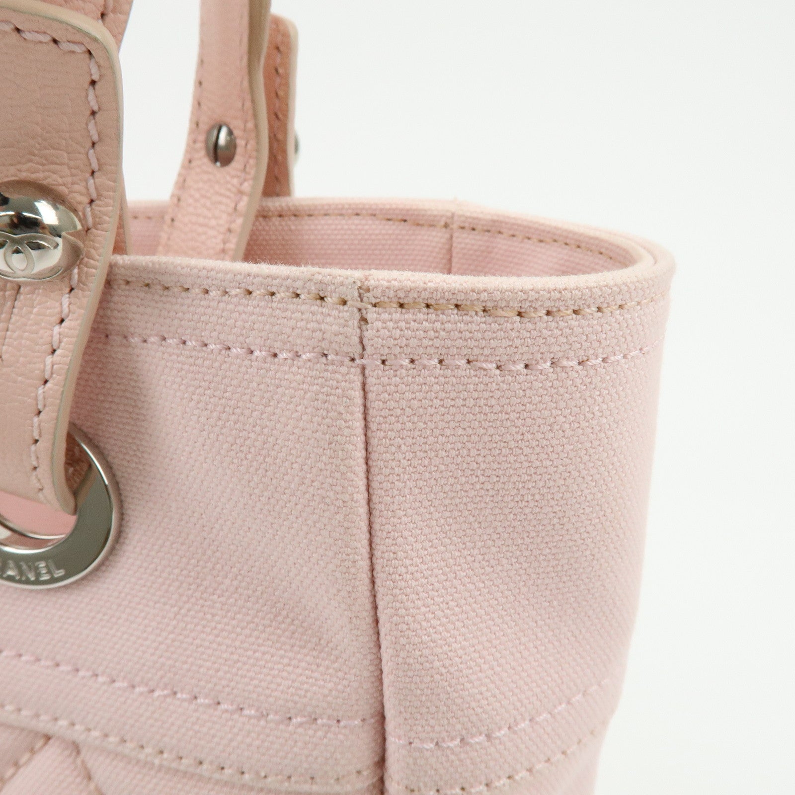 CHANEL Paris Biarritz PM Canvas Leather Tote Bag Pink A34208