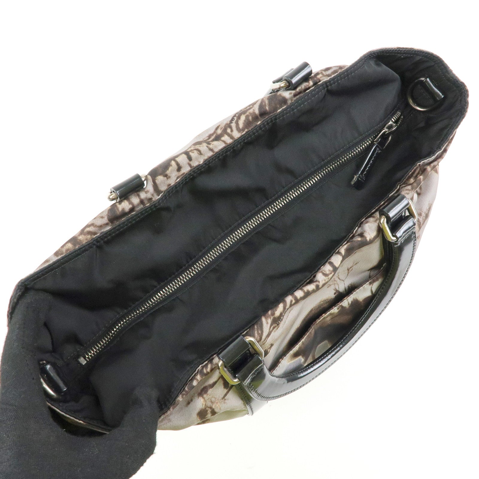 PRADA Triangle Logo Nylon Leather Tote Bag Hand Bag Gray BN2791