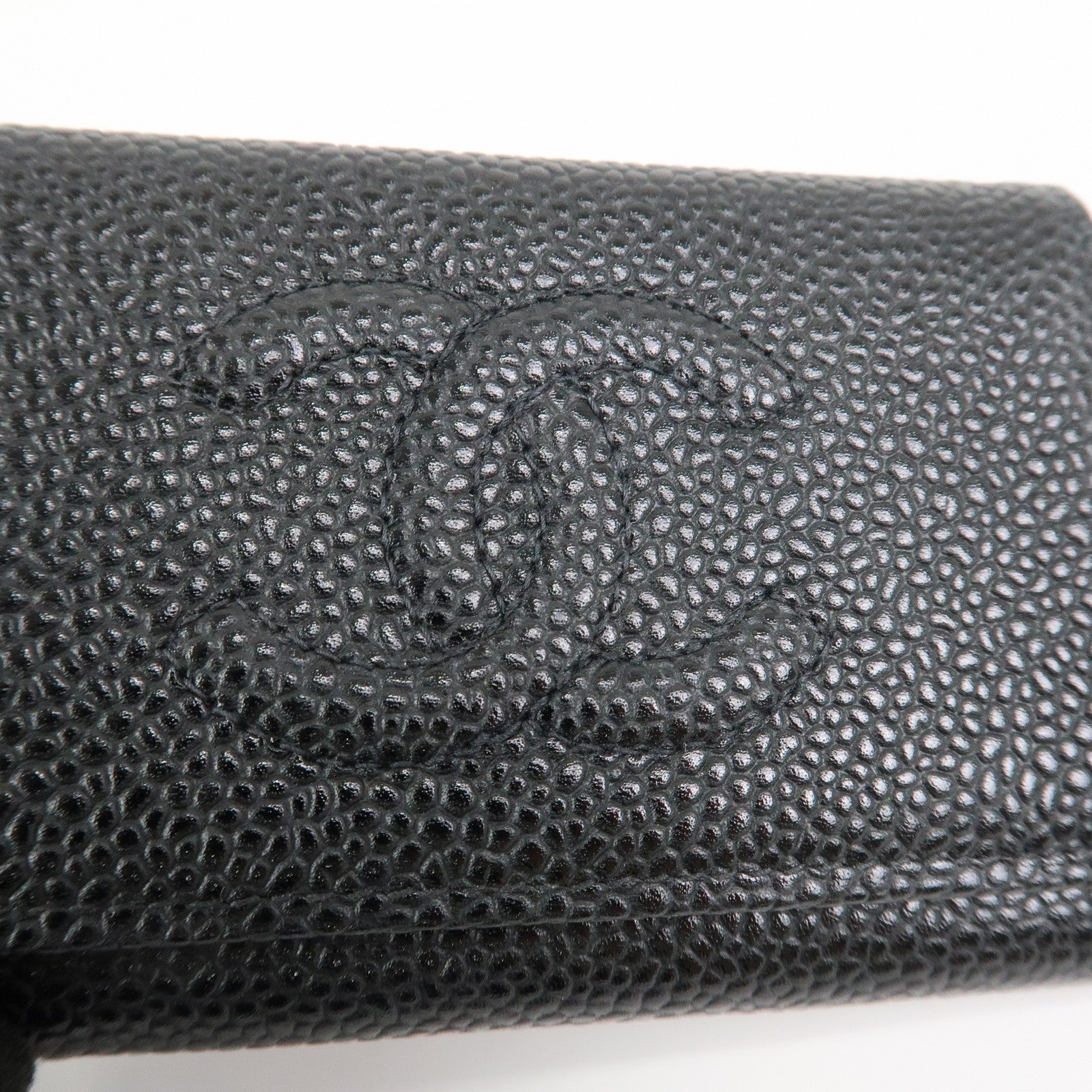 CHANEL COCO Mark Caviarskin 6 Rings Key Case Key Holder A01439