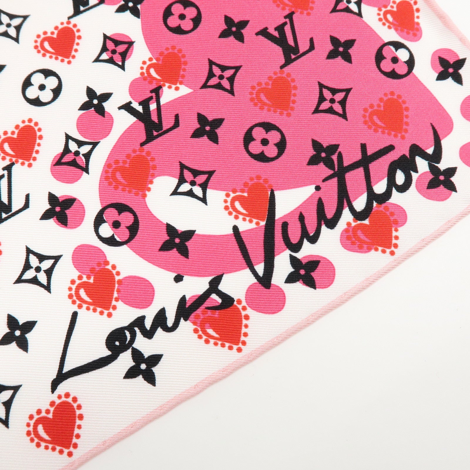 Louis Vuitton Monogram Carre Silk 100% Scarf White Pink M77354