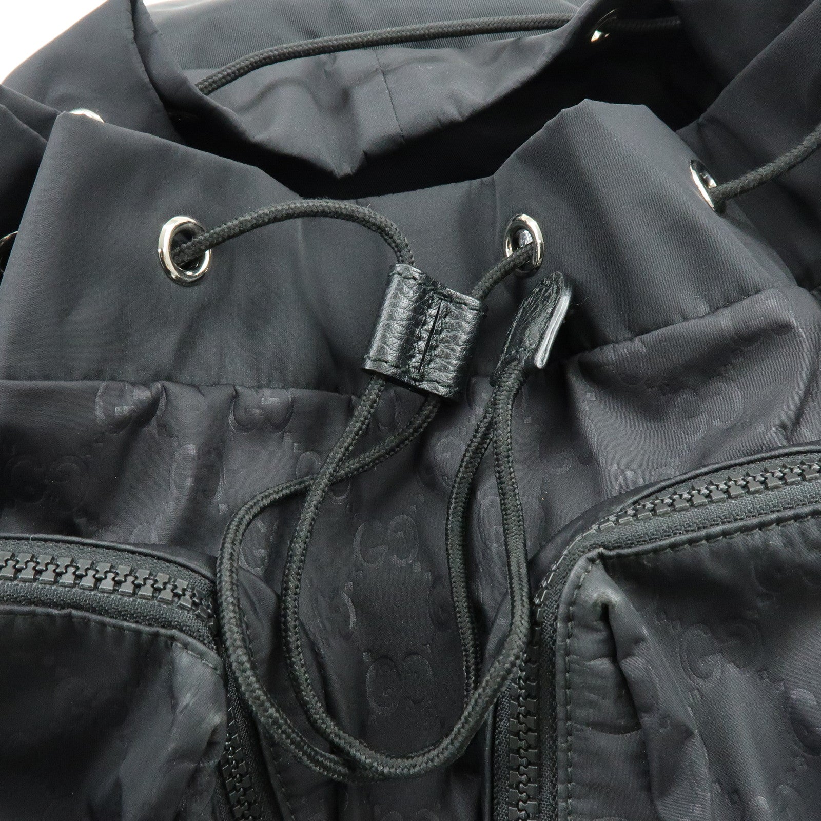 GUCCI GG Nylon Leather Backpack Ruck Sack Black 406361