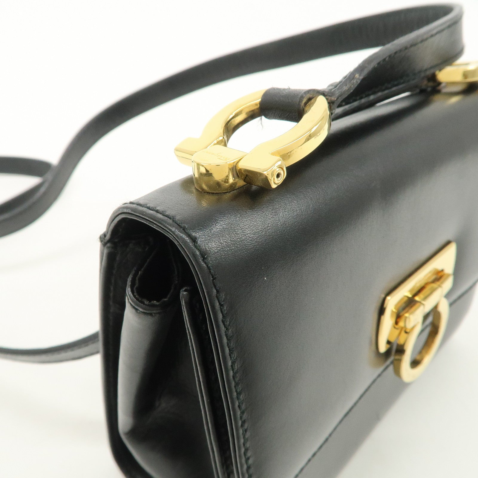 Ferragamo Gancini Leather Shoulder Bag Black