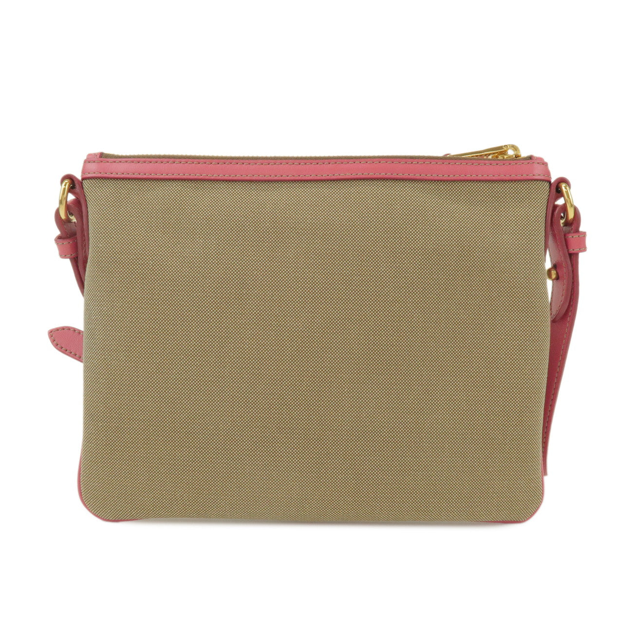PRADA Logo Jacquard Leather Ribbon Shoulder Bag Beige Pink