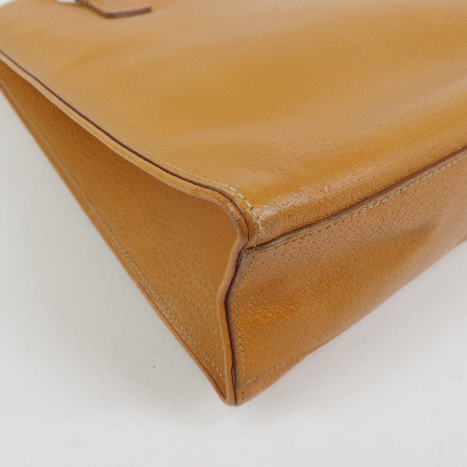 PRADA Triangle Logo Leather Tote Bag Shoulder Bag Light Brown