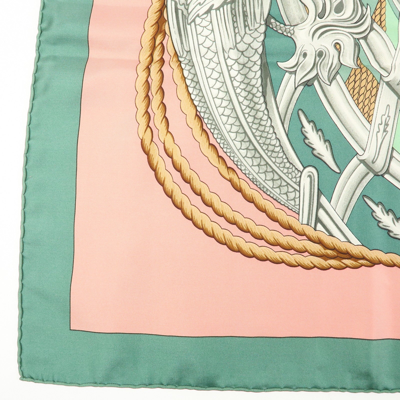 HERMES Carre 90 Silk 100% Scarf Sailing Age Sailing Ship Angel