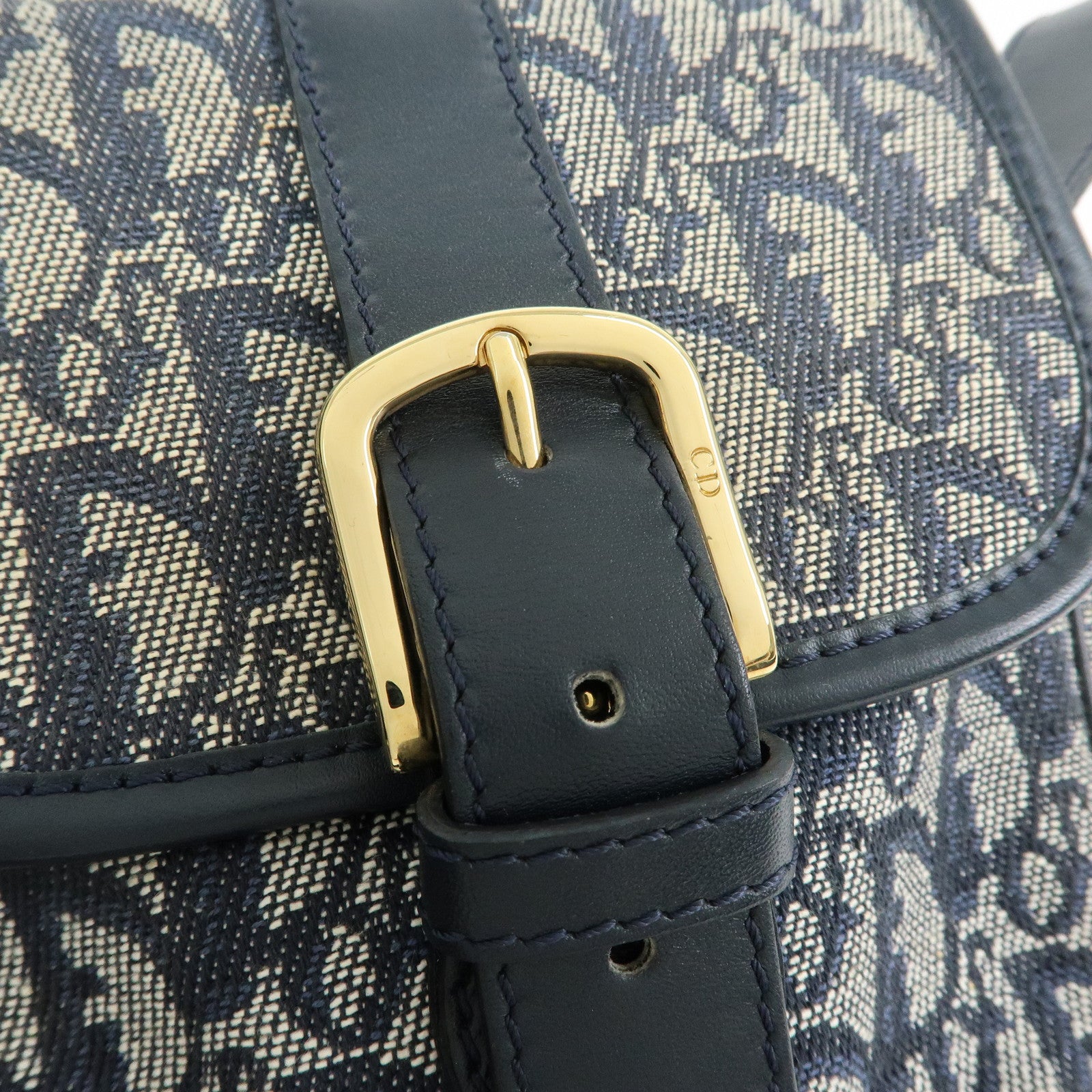 Christian Dior Trotter Jacquard Leather Shoulder Crossbody Bag Navy
