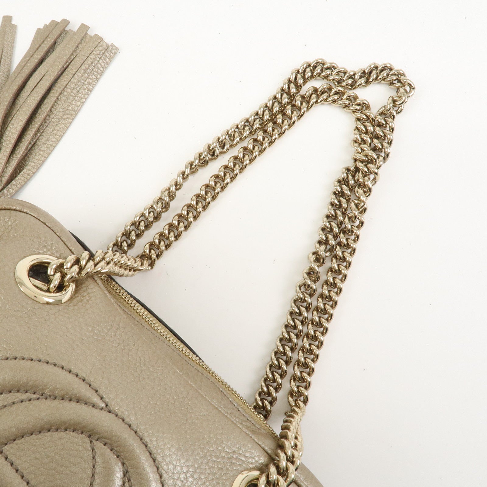 GUCCI SOHO Interlocking G Leather Shoulder Bag Metallic Brown 308983