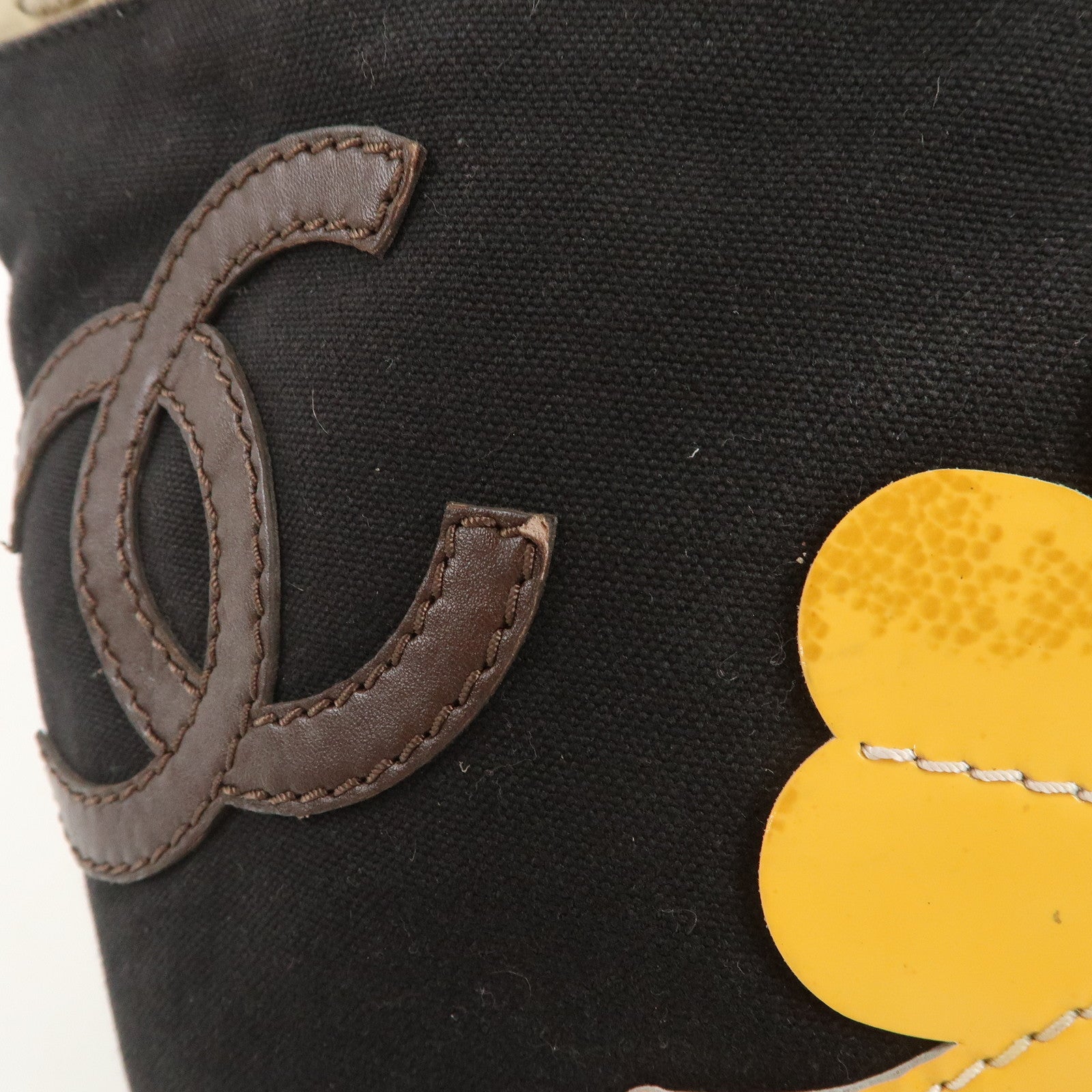 CHANEL COCO Mark Canvas Patent Leather Hand Bag Black Yellow