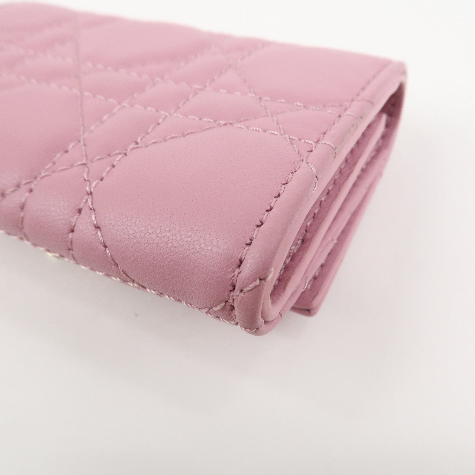 Christian Dior Cannage Logo Leather Bi-fold Compact Wallet Pink