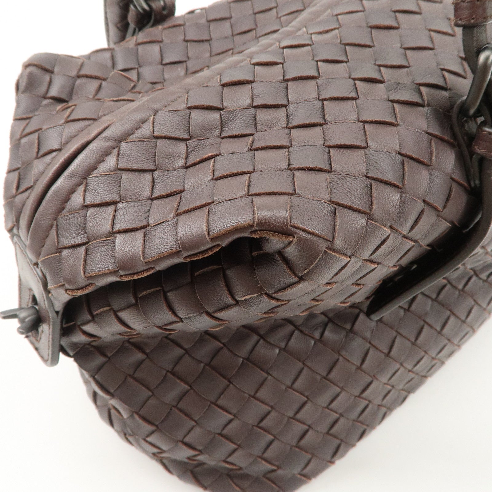 BOTTEGA VENETA Intrecciato Montaigne Leather Boston Bag Brown 173398 Used