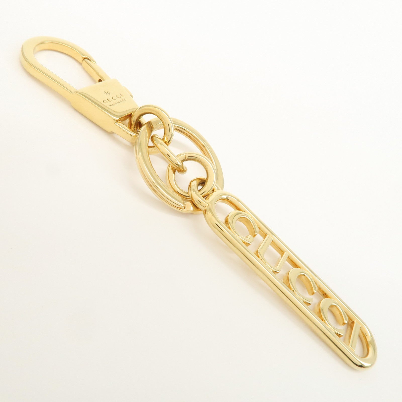 GUCCI Script Keychain Key Charm Metal Gold 773969