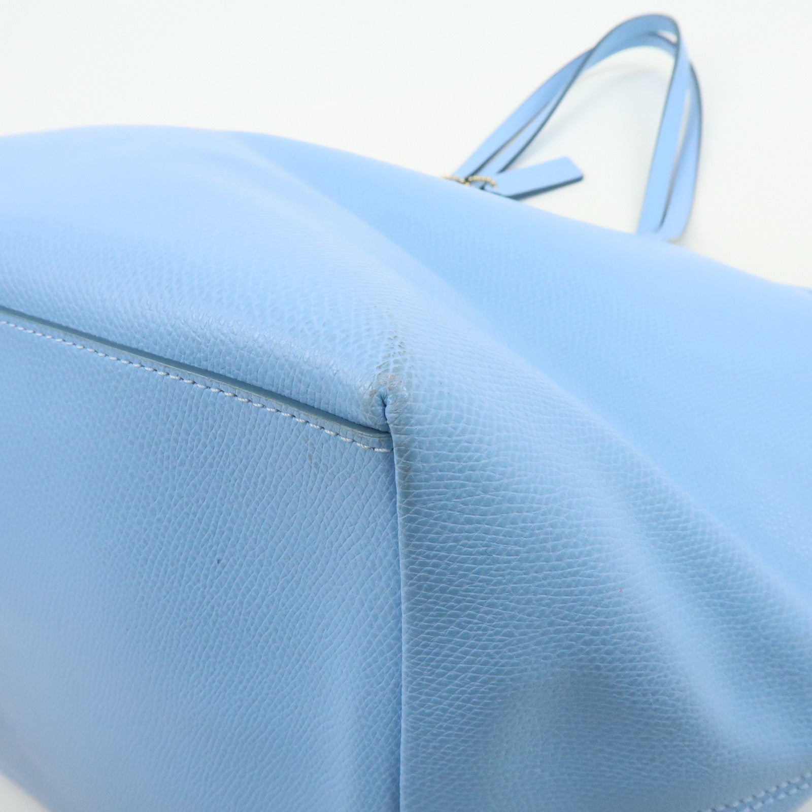 COACH Leather Tote Bag Shoulder Bag Light Blue