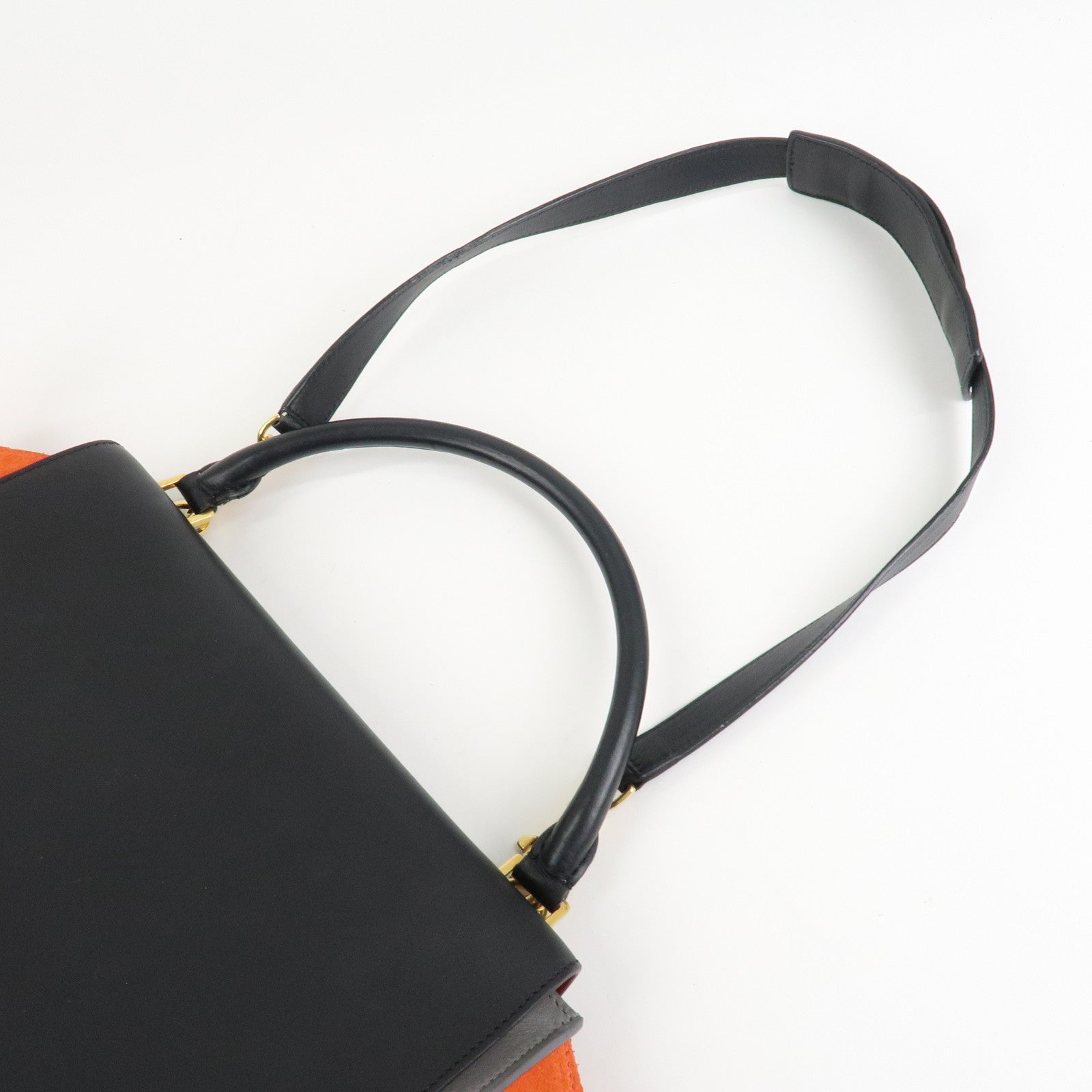 CELINE Trapeze Leather Suede 2Way Hand Shoulder Bag Black Orange