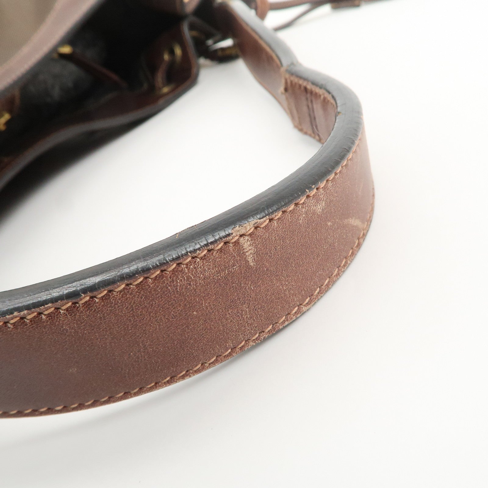 PRADA Triangle Logo Canvas Leather Shoulder Bag Hand Bag Brown