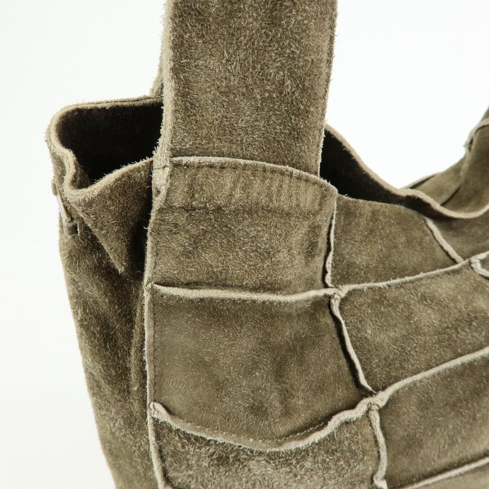 CHANEL Logo Suede Shoulder Bag Hand Bag Tote Bag Khaki