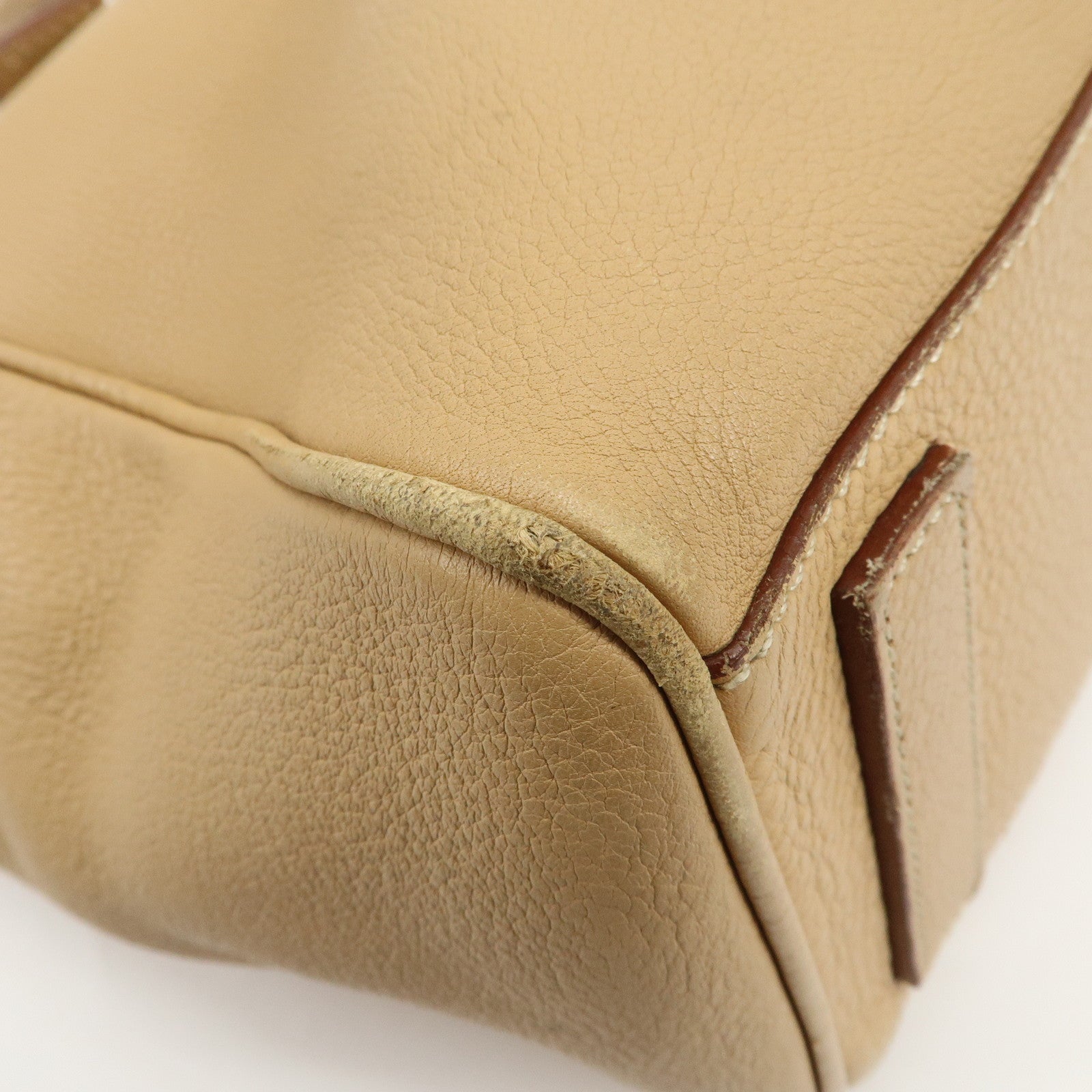 PRADA Triangle Logo Leather Shoulder Bag Hand Bag Beige