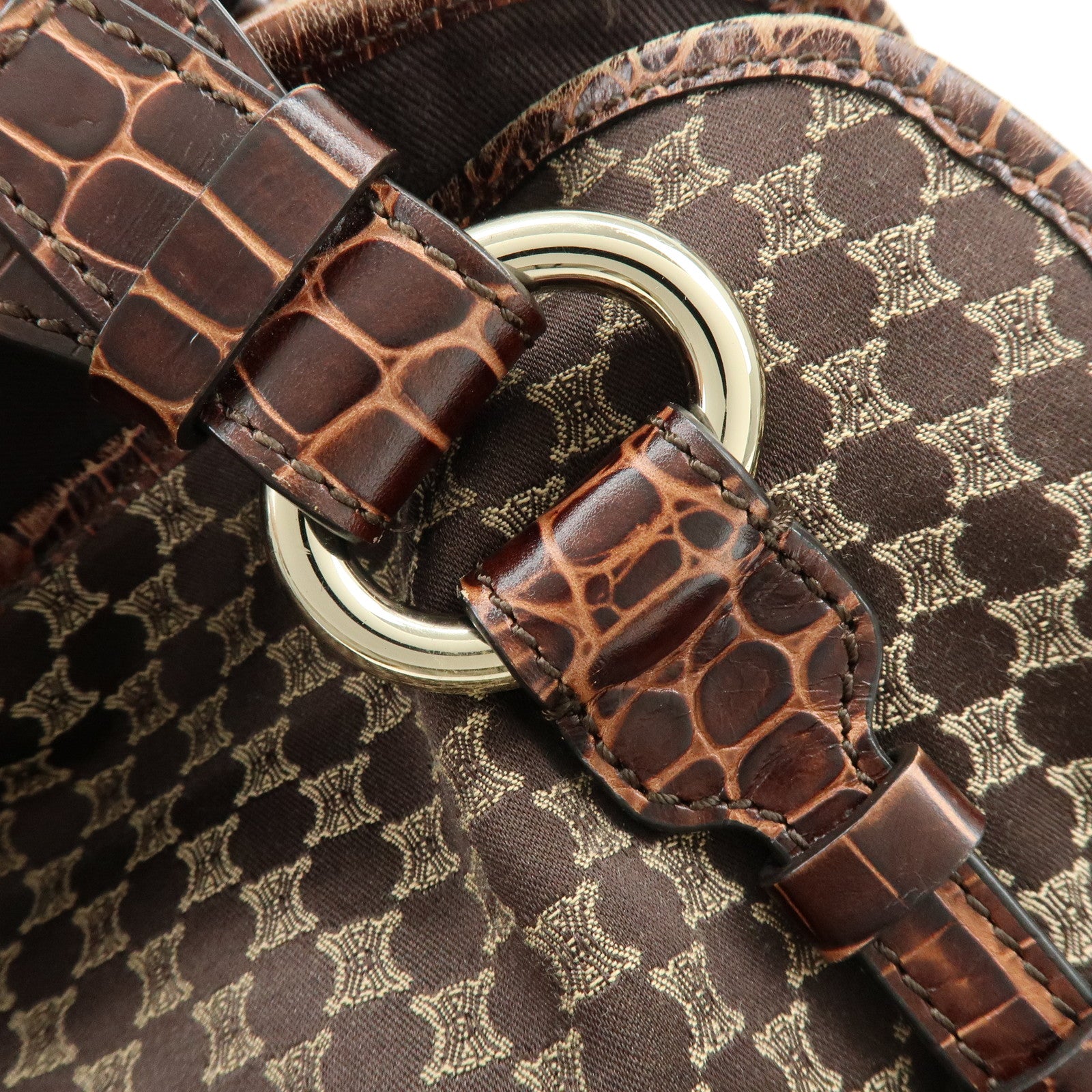 CELINE Macadam Bittersweet Canvas Embossed Leather Shoulder Bag