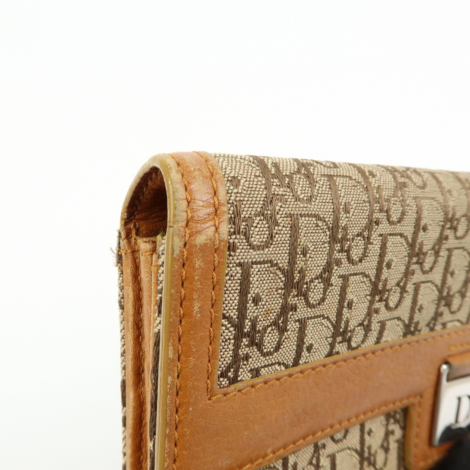 Christian Dior Trotter Street Chic Canvas Leather Long Wallet Brown