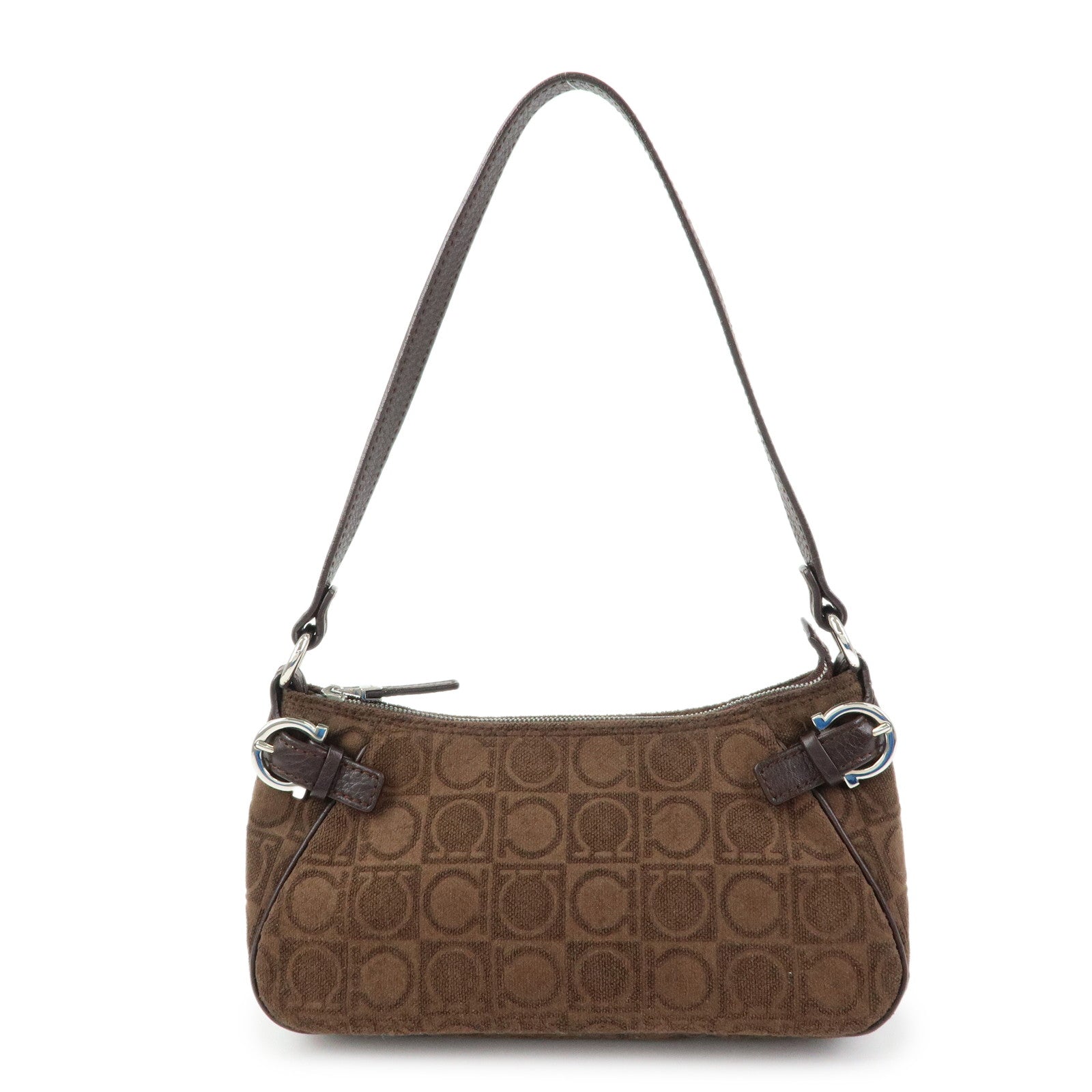 Ferragamo Ganchini Pile Leather Shoulder Bag Hand Bag Brown