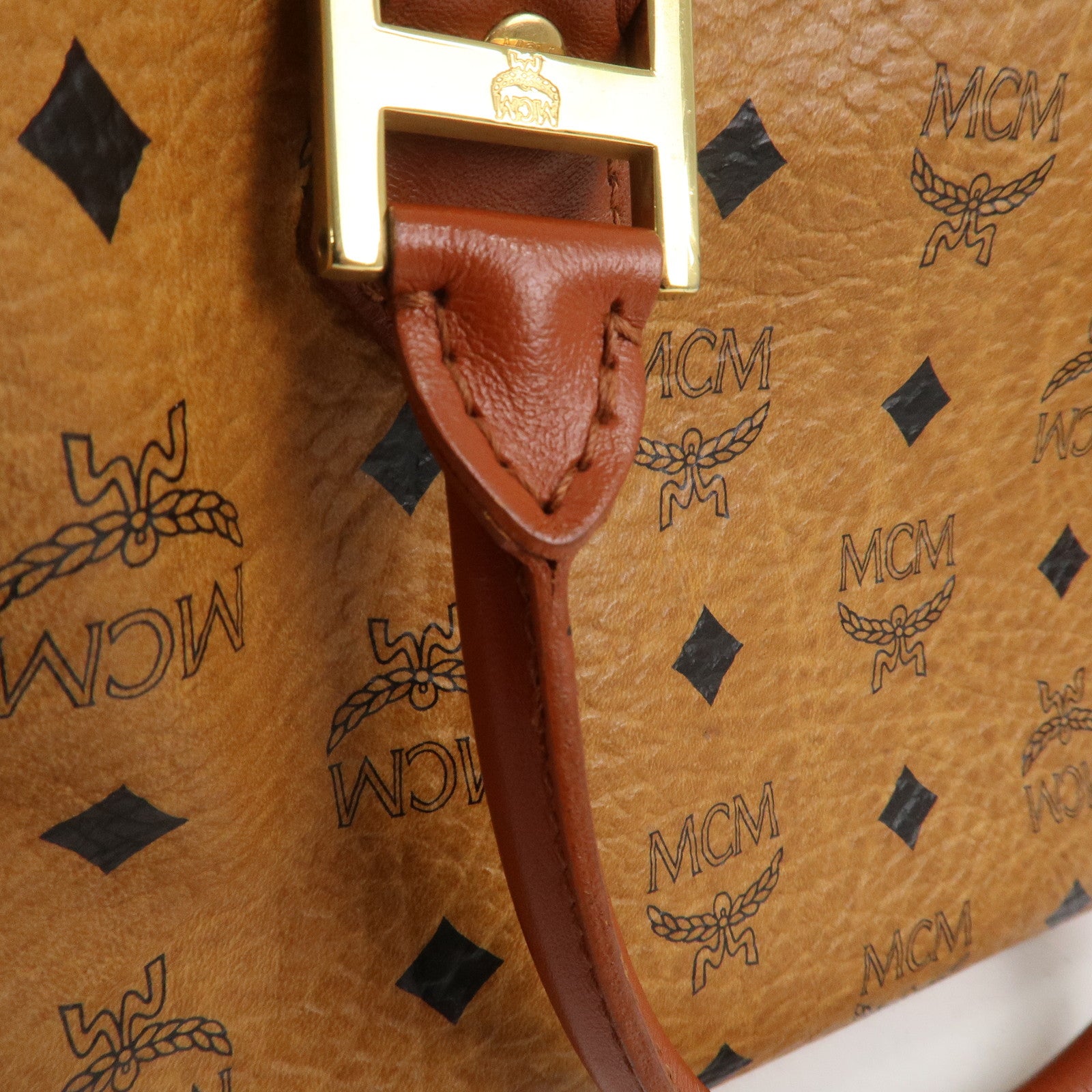 MCM Visetos Leather 2Way Bag Hand Bag Shoulder Bag Brown