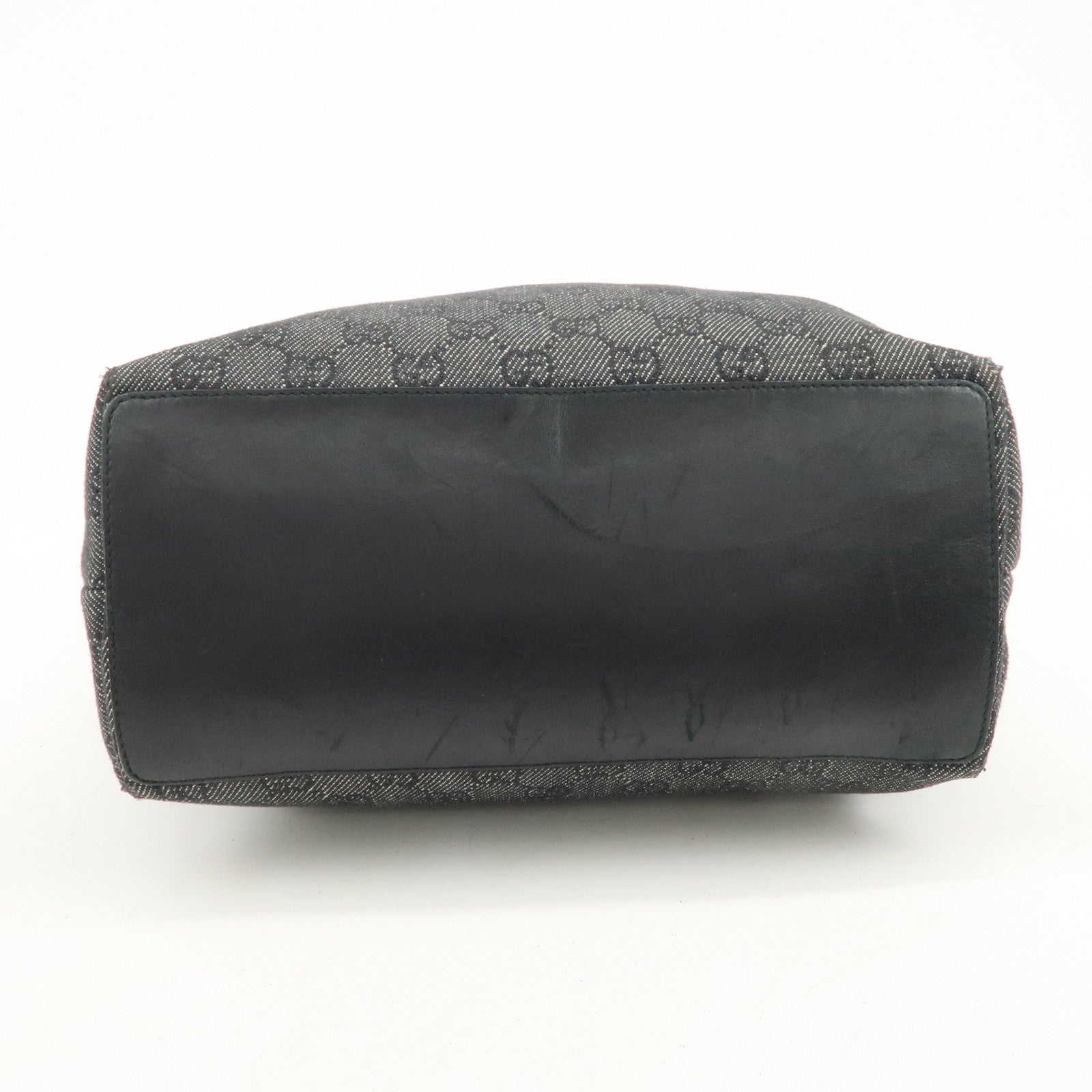 GUCCI GG Monogram Denim Leather Tote Bag Shoulder Bag Black 31243