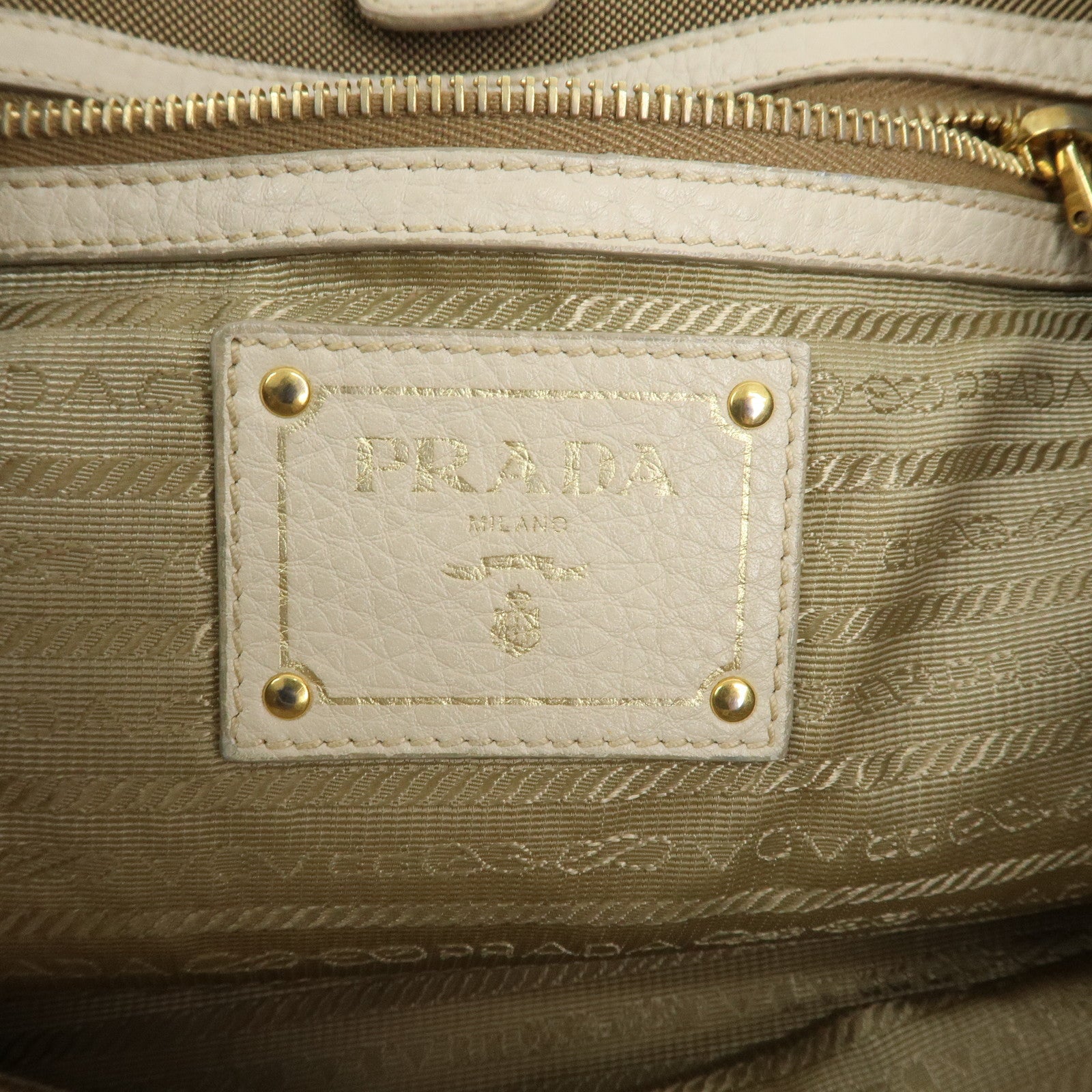 PRADA Logo Jacguard Leather 2Way Tote Bag Brown Ivory BN1841