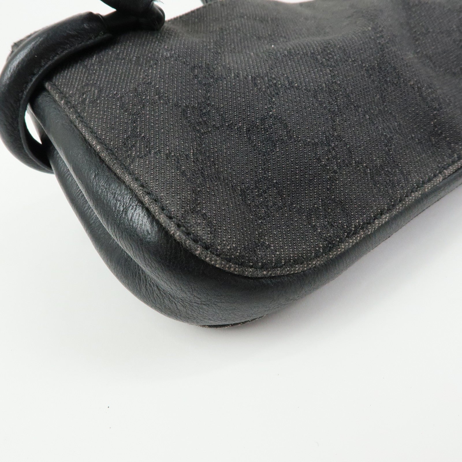 GUCCI GG Denim Leather Shoulder Bag Hand Bag Black 101345