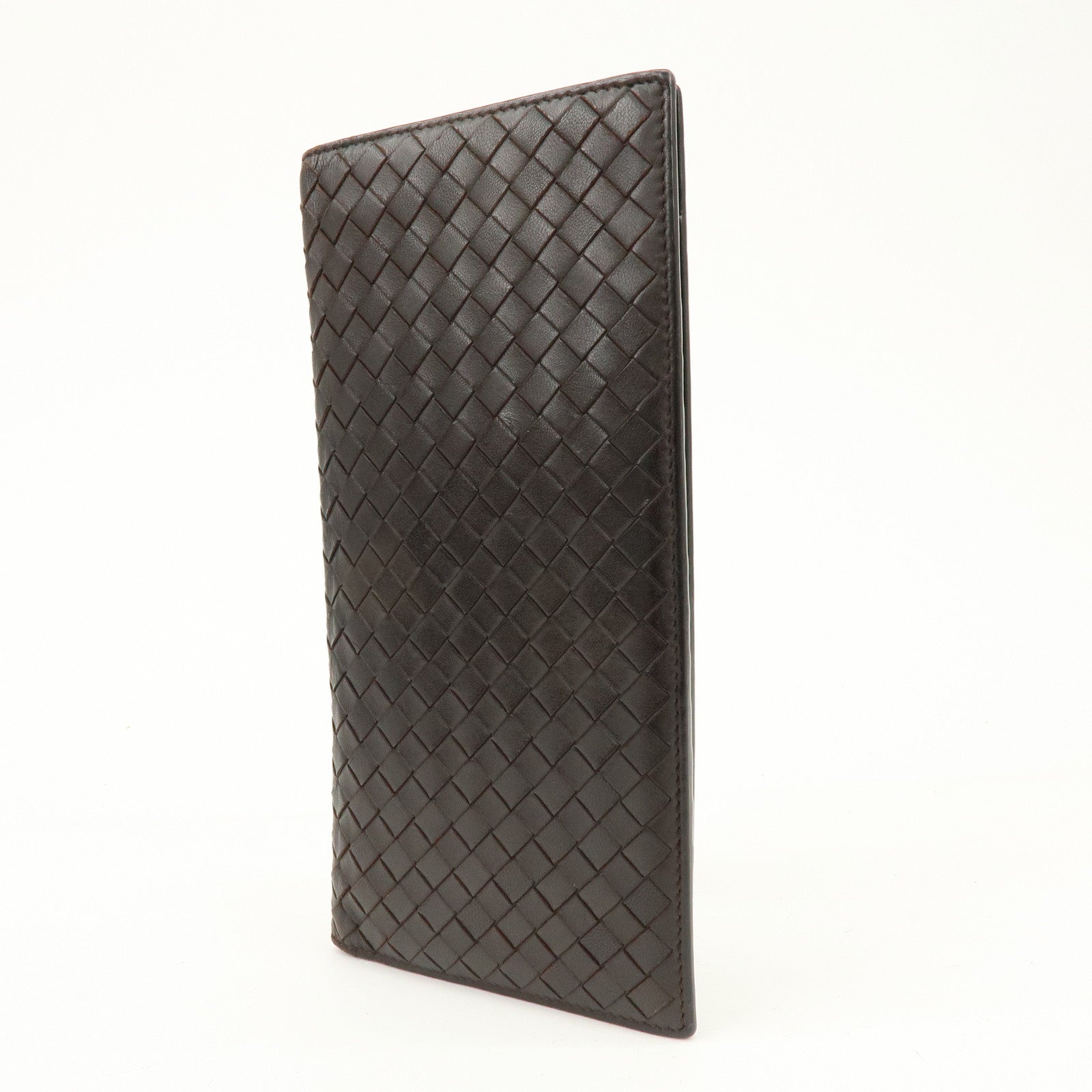 BOTTEGA VENETA Intrecciato Leather Bi-fold Long Wallet Dark Brown