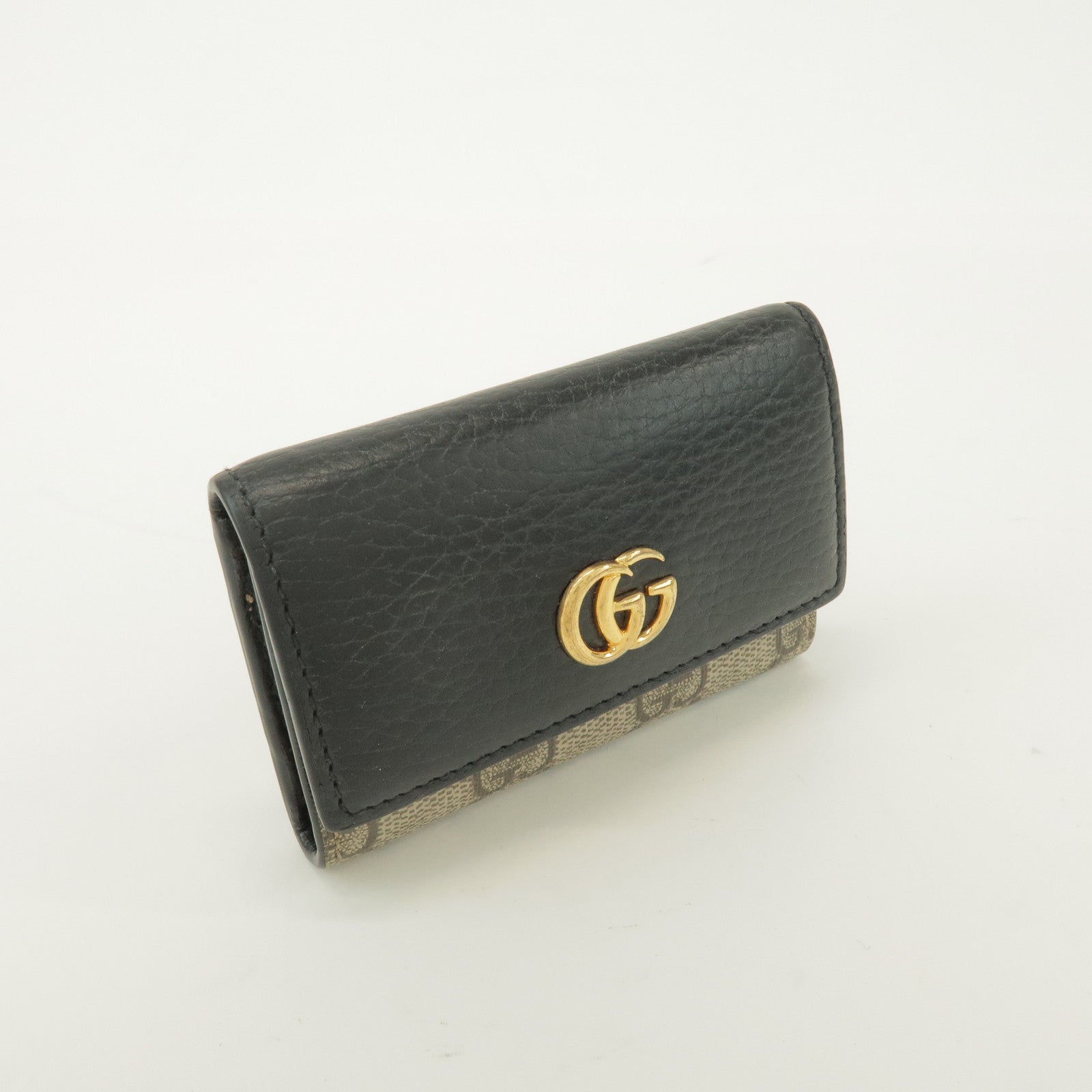 GUCCI GG Marmont GG Supreme 6 Rings Key Case Beige Black 456118