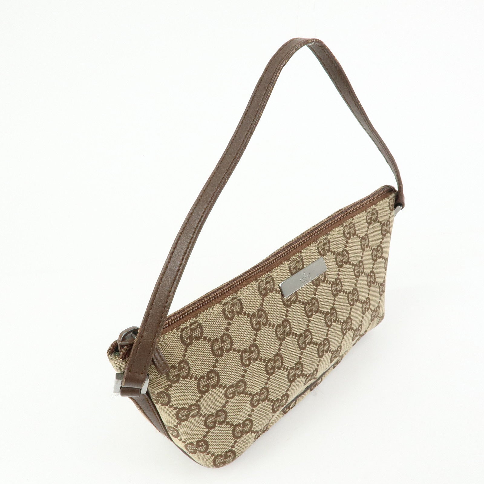 GUCCI Boat Bag GG Canvas Hand Bag Accessory Pouch Beige Brown 07198