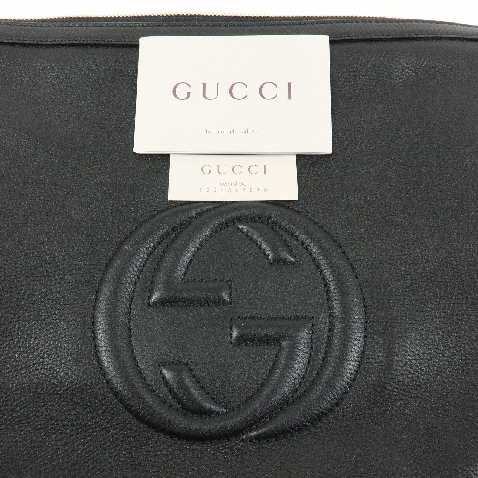 GUCCI SOHO Interlocking G Leather Shoulder Bag Black 308361
