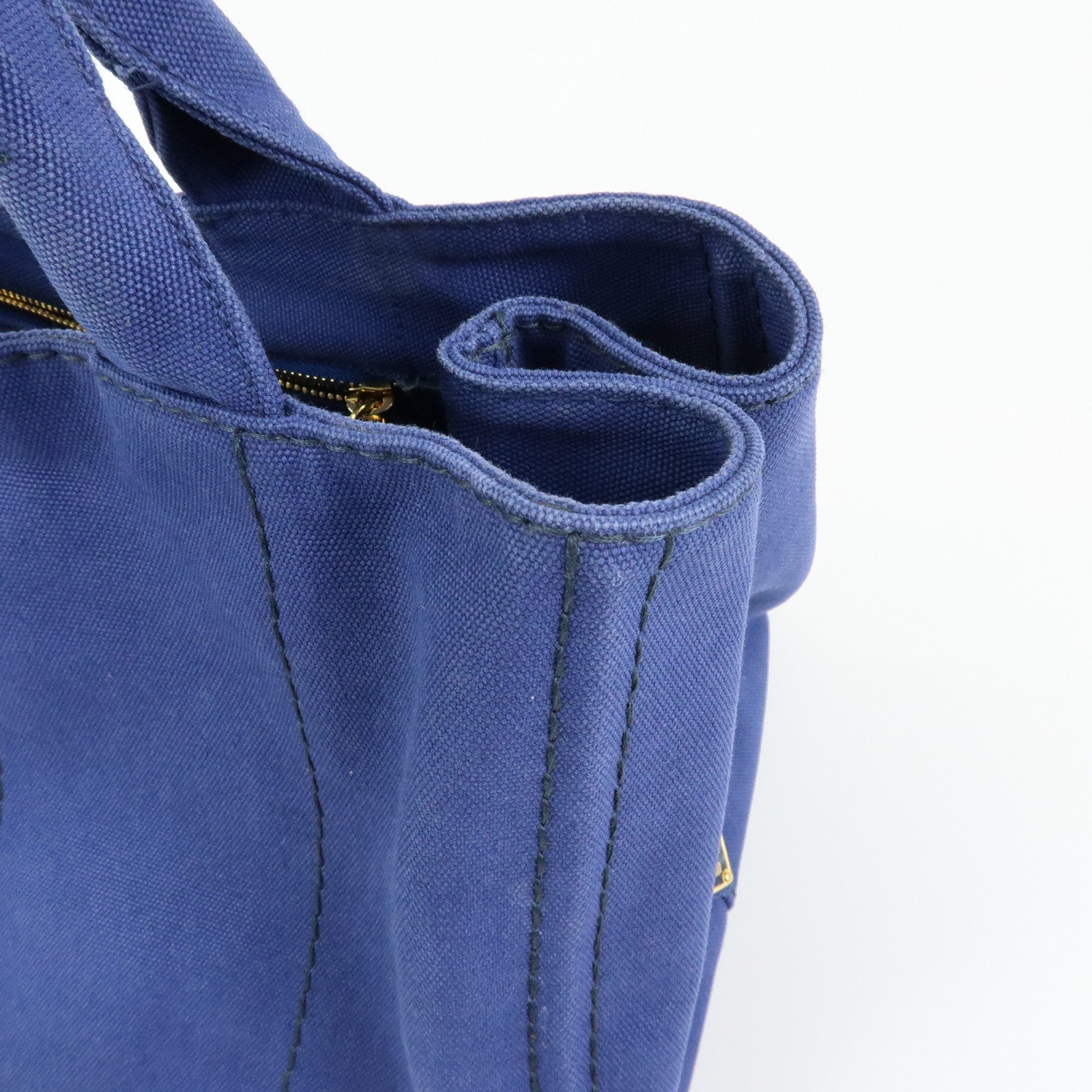 PRADA Triangle Logo Canapa 2Way Tote Bag Hand Bag Blue BN2642