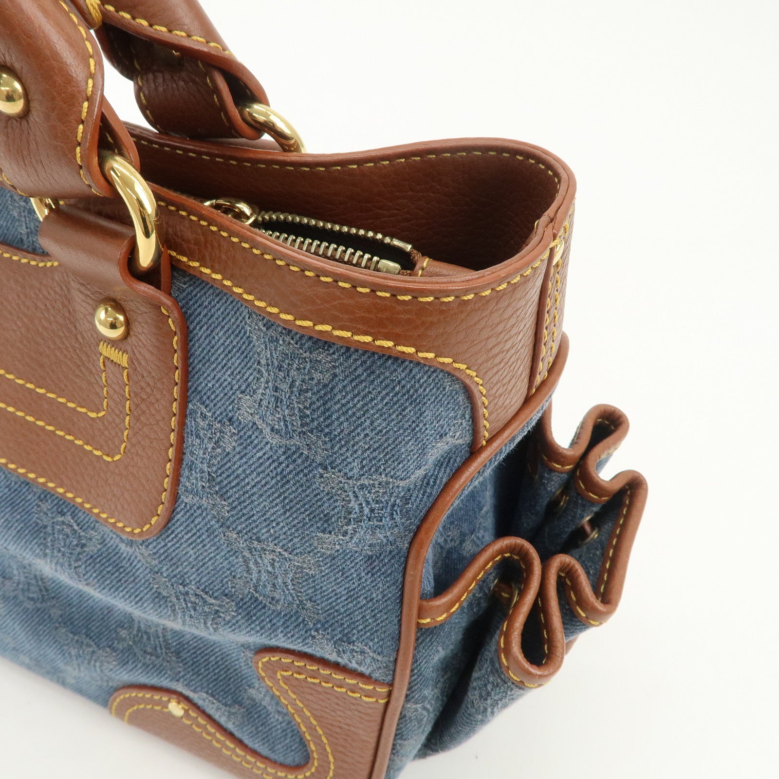 CELINE Macadam Denim Leather Boogie Bag Blue Brown