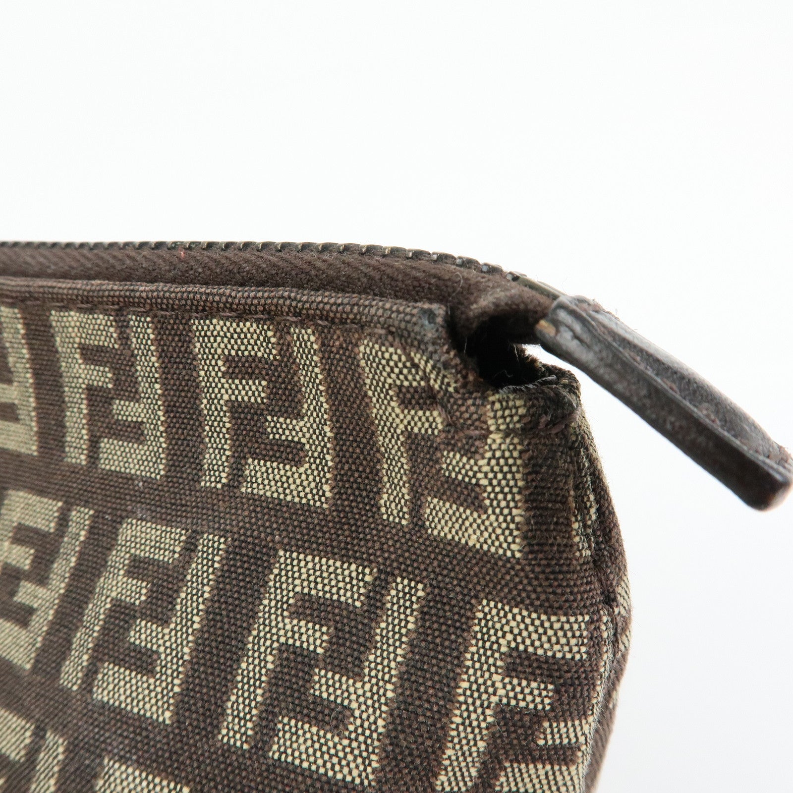 FENDI Zucchino Canvas Leather Mini Pouch Brown 7N0037