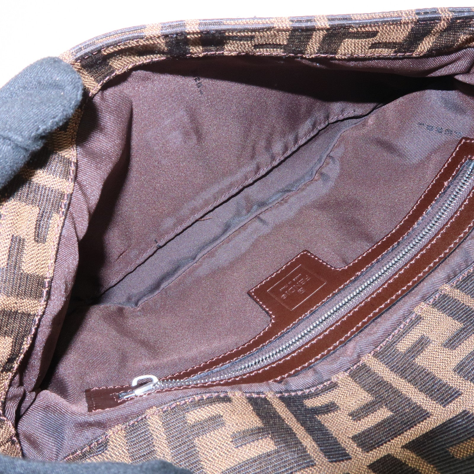 FENDI Mamma Baguette Zucca Canvas Leather Shoulder Bag Hand Bag Black Brown 26424